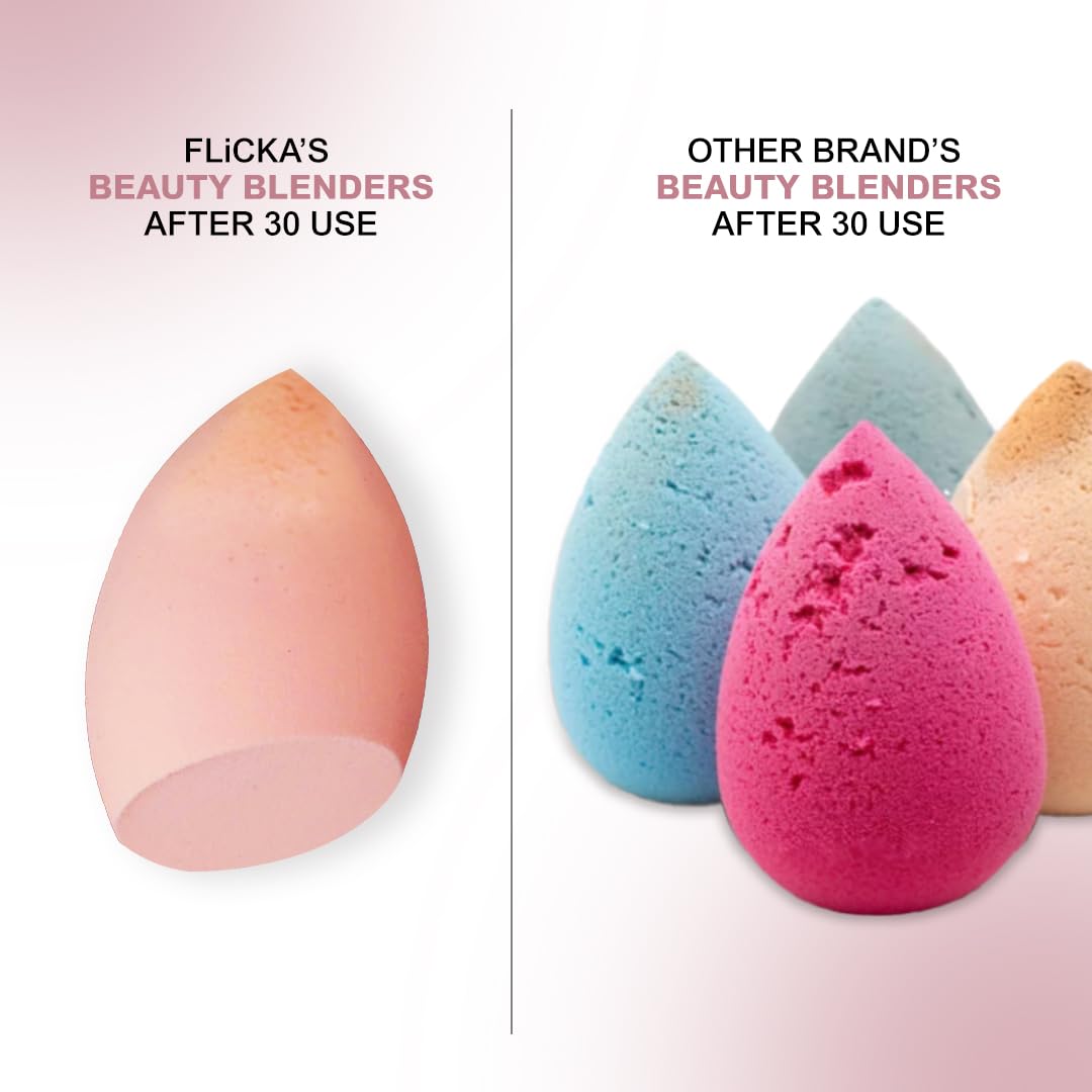 FLiCKA Beauty Blender Sponge with Travel Case | Latex-Free Makeup Blender for Sensitive Skin | Easy to Clean & Store | Perfect for Liquid Foundation, Concealer & Powder Application | Home & Travel Makeup Essential