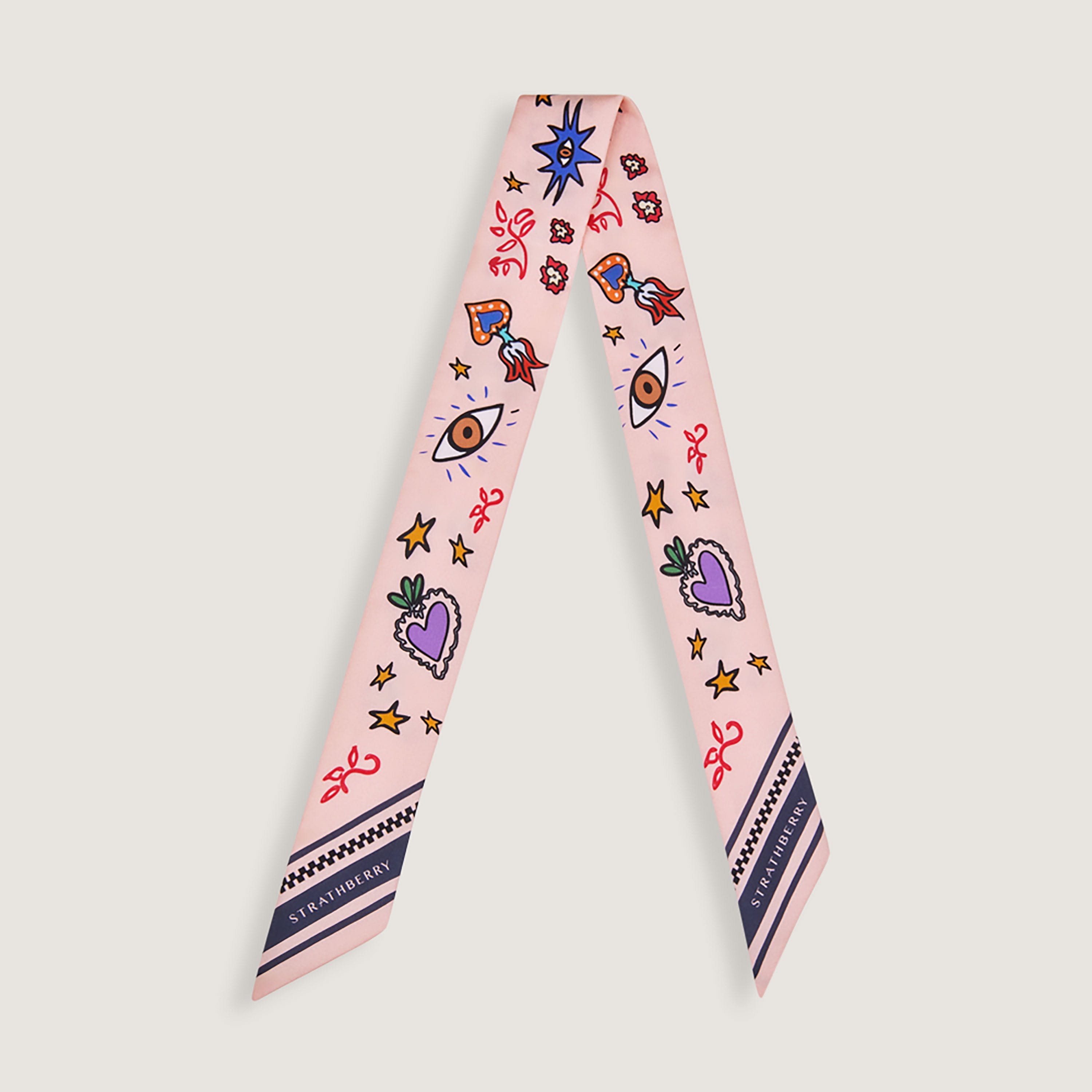 Elegant Silk Skinny Scarf - Pink Pop Art Print Fashion Accessory for Women | Perfect for Office, Party & Everyday Wear