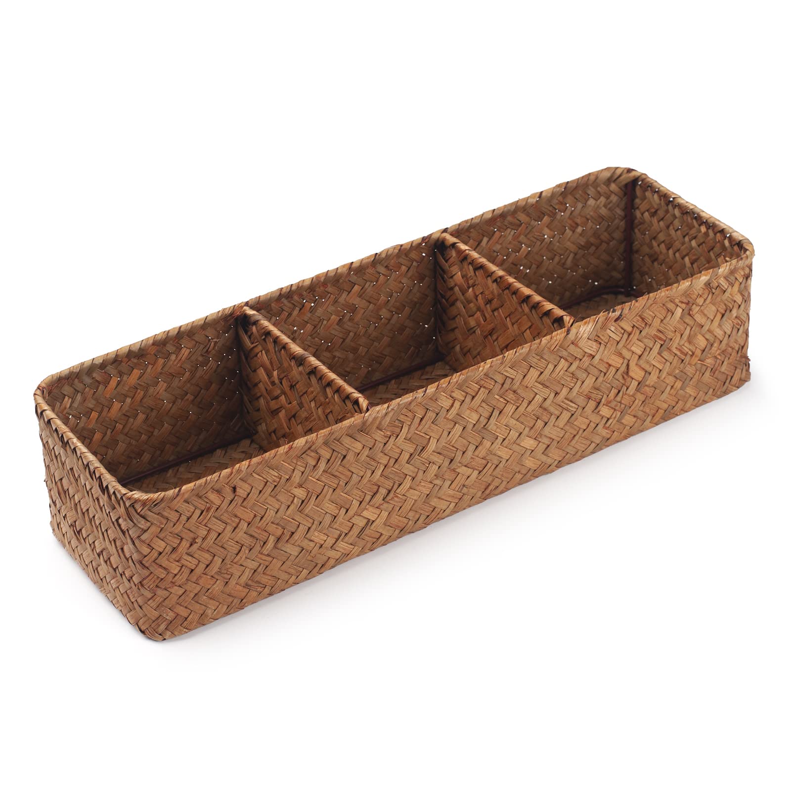 Natural Seagrass Storage Basket - Woven Shelf Organizer for Bathroom, Vanity & Dresser - 14.6