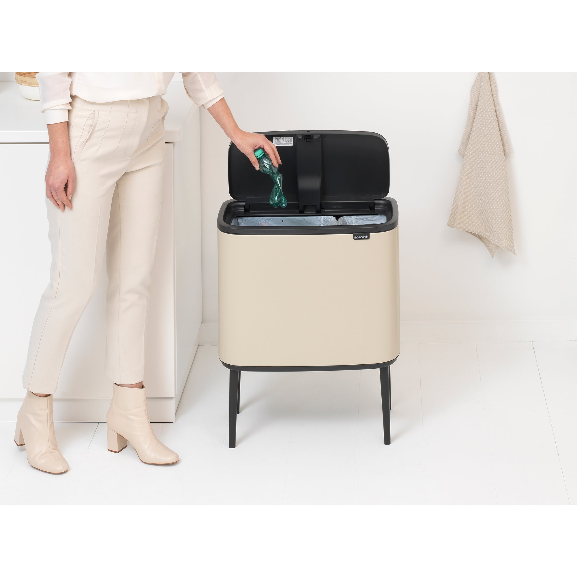 Bo Touch Bin 11 + 23L Soft Beige Trash Can - Modern Kitchen & Bathroom Waste Bin for Home & Office Use
