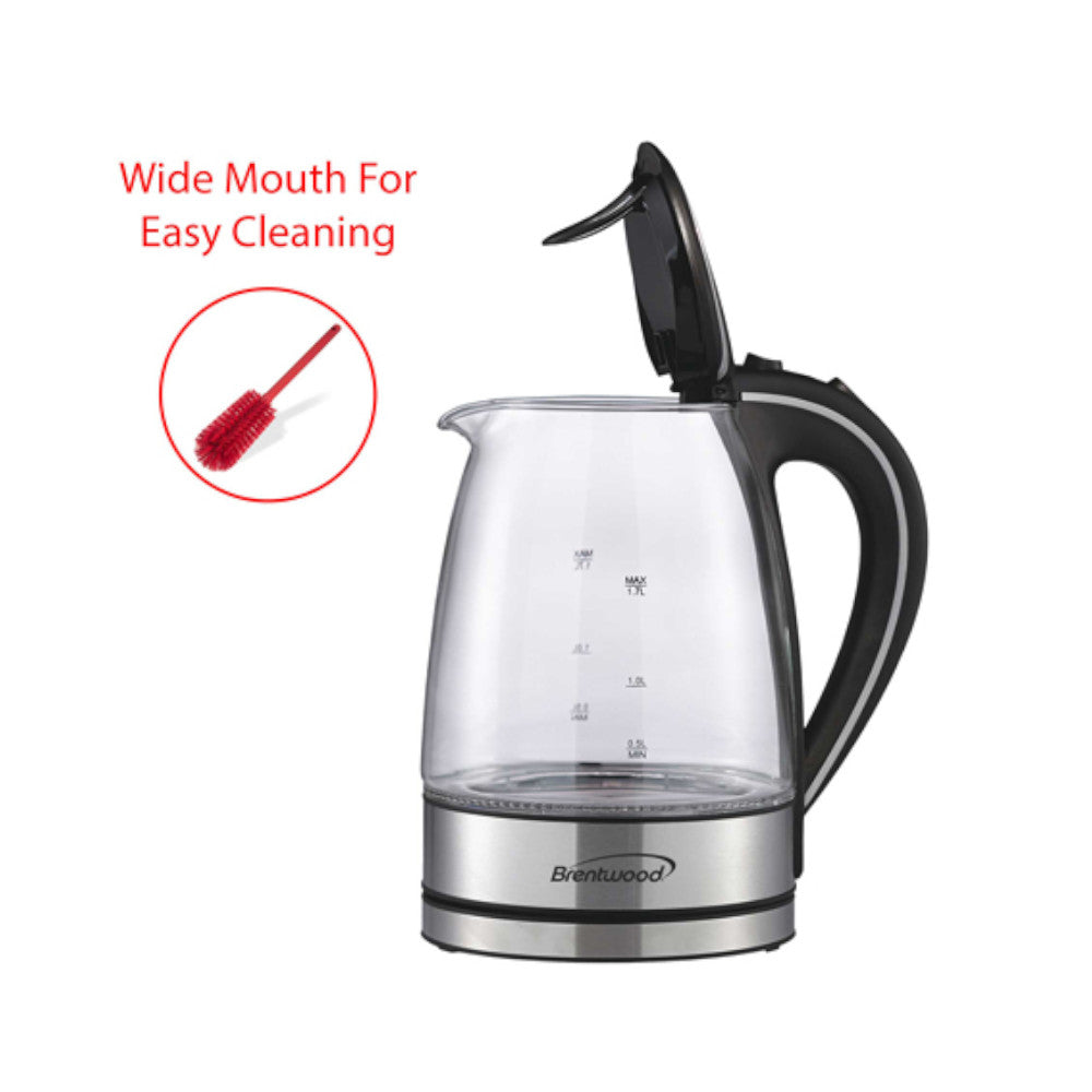 Brentwood KT 1900BK 1.8 Quart Glass Electric Kettle - Fast Boiling, Cordless, BPA-Free for Tea, Coffee & Hot Water - Perfect for Home, Office & Dorm Use