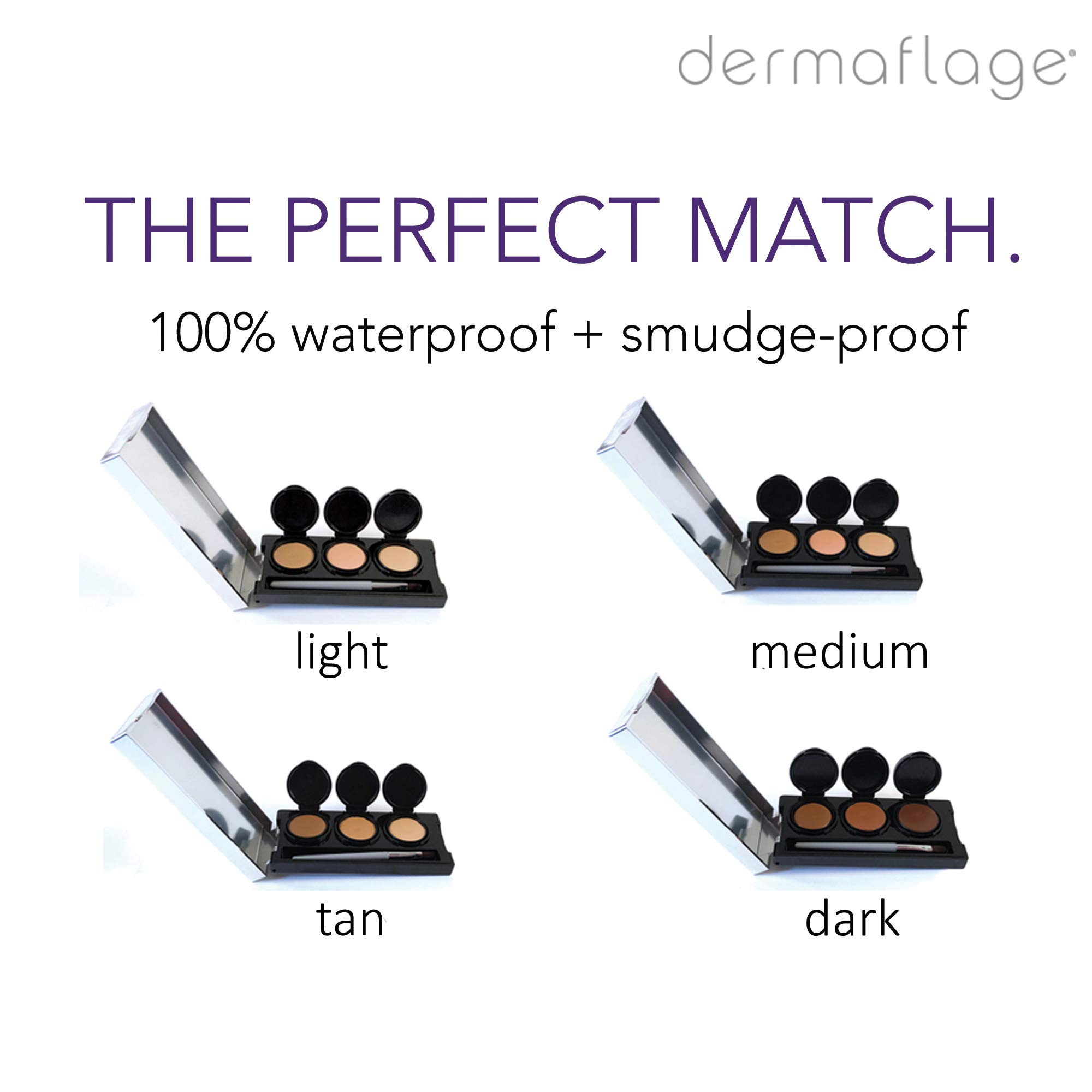 Dermaflage Waterproof Concealer Palette - 3 Colors Bruise Concealer Cream with Brush for Dark Circles, Scars & Tattoos | Long-Lasting Full Coverage Makeup for Daily Use & Special Occasions