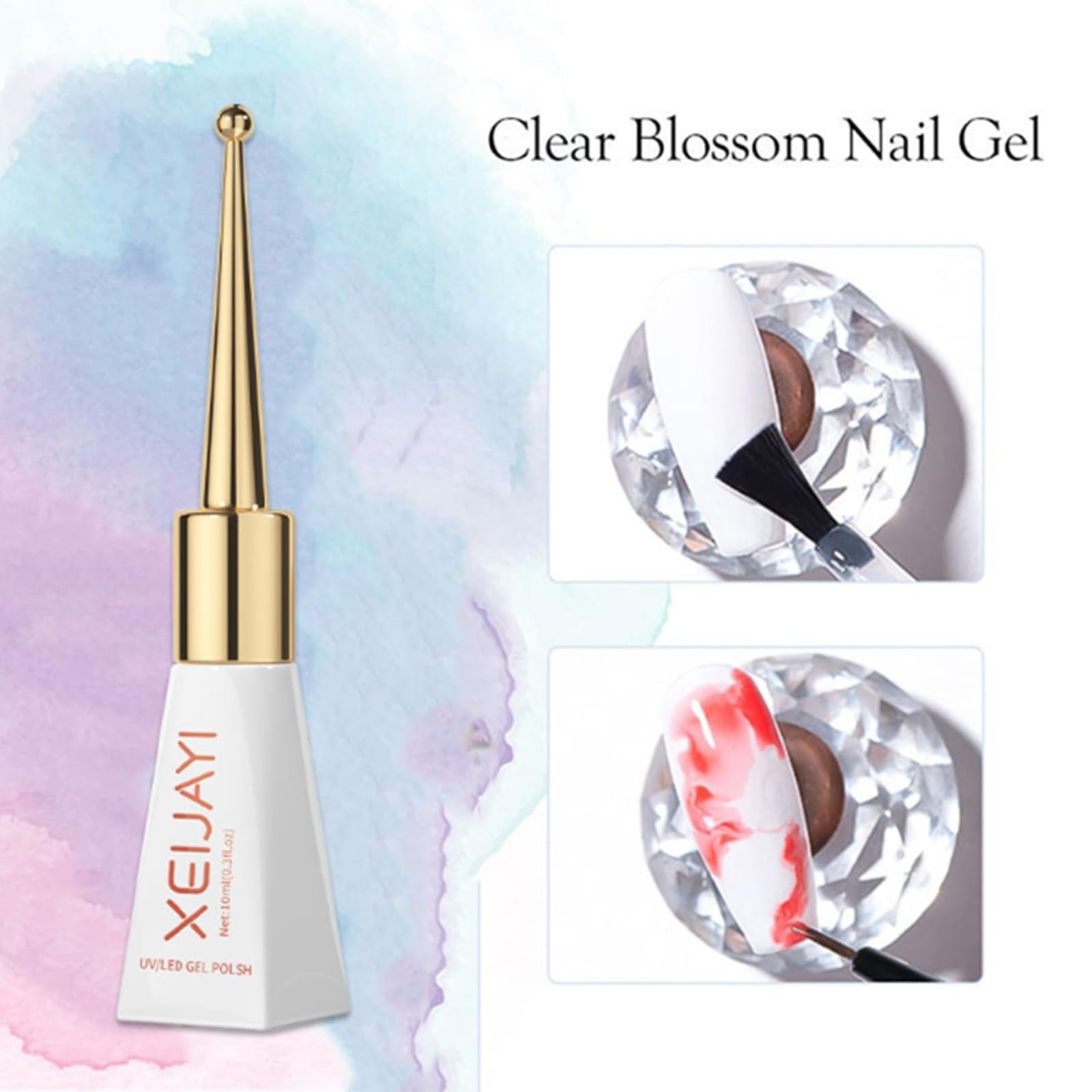 Clear Blooming Gel Nail Polish for Marble & Gradient Nail Art - UV/LED Cured Spreading Effect Gel for Watercolor Manicure - DIY Nail Design Kit for Home Salon & Professional Use