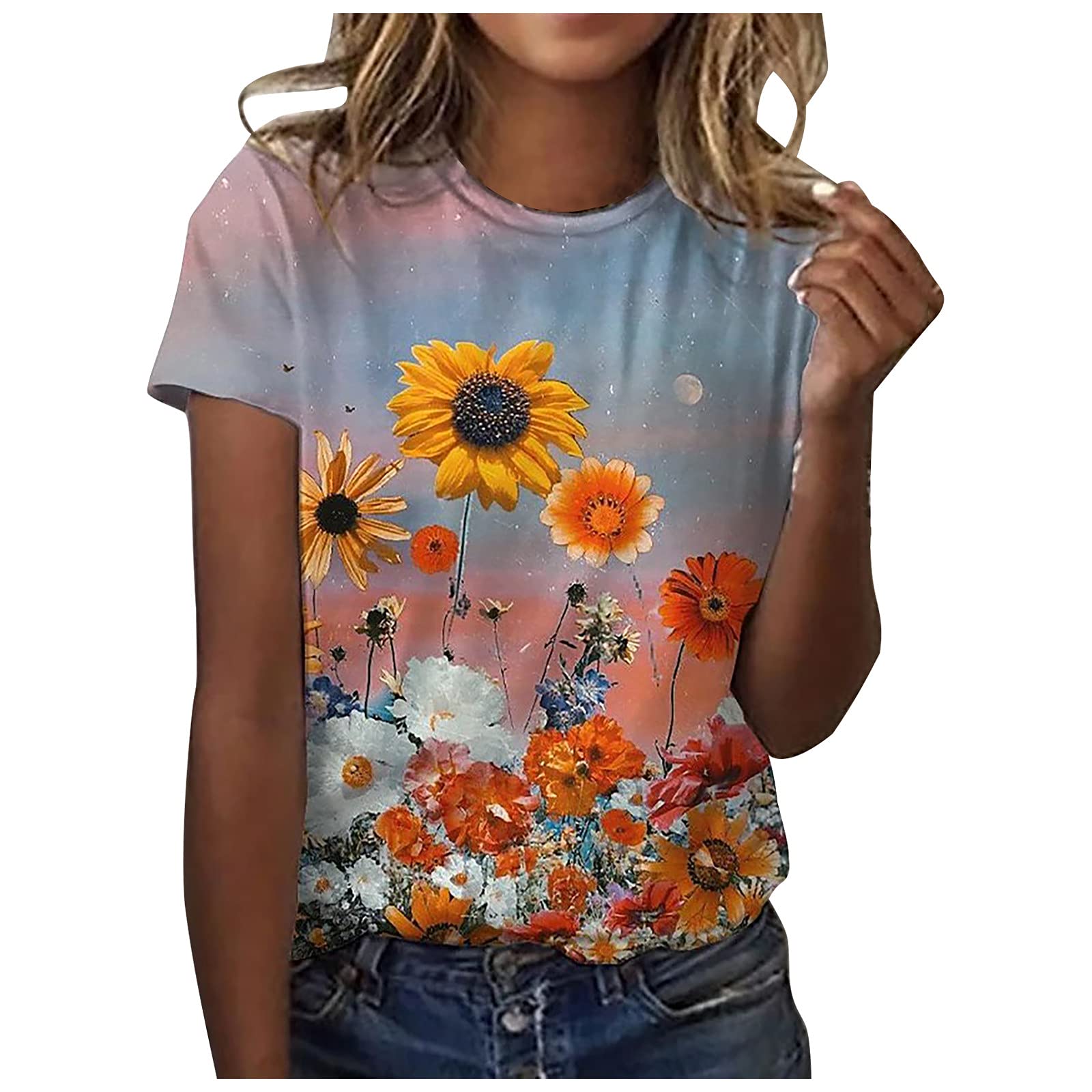 Women's Summer Short Sleeve T-Shirt - Cute Printed Casual Blouse, Loose Fit Graphic Tee for Everyday Wear, Beach Outings & Weekend Outfits