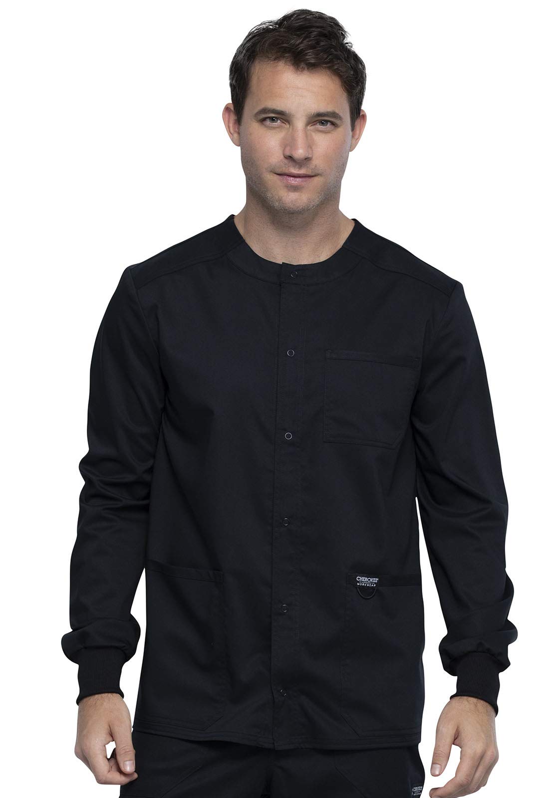Cherokee Men's Warm Up Scrubs Jacket - Snap Front Workwear WW380 for Nurses, Doctors & Medical Professionals - Comfortable & Durable for Hospital Shifts & Healthcare Work