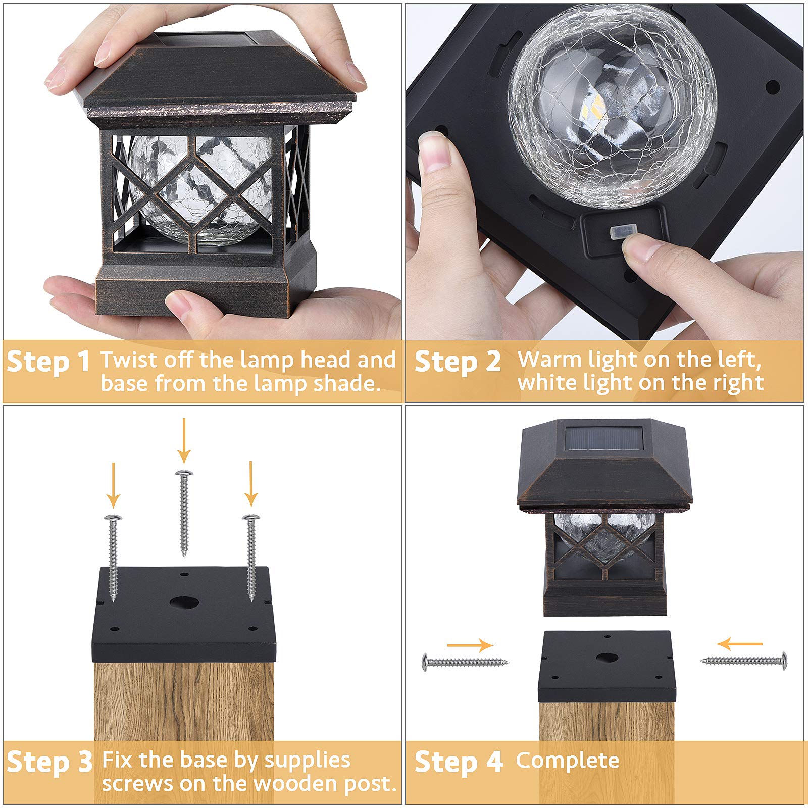 TWINSLUXES Solar Cap Lights Outdoor - Waterproof LED Fence Solar Lights for 3.5x3.5/4x4/5x5 Wood Posts - Perfect for Patio, Deck, Garden & Pathway Decoration & Nighttime Safety