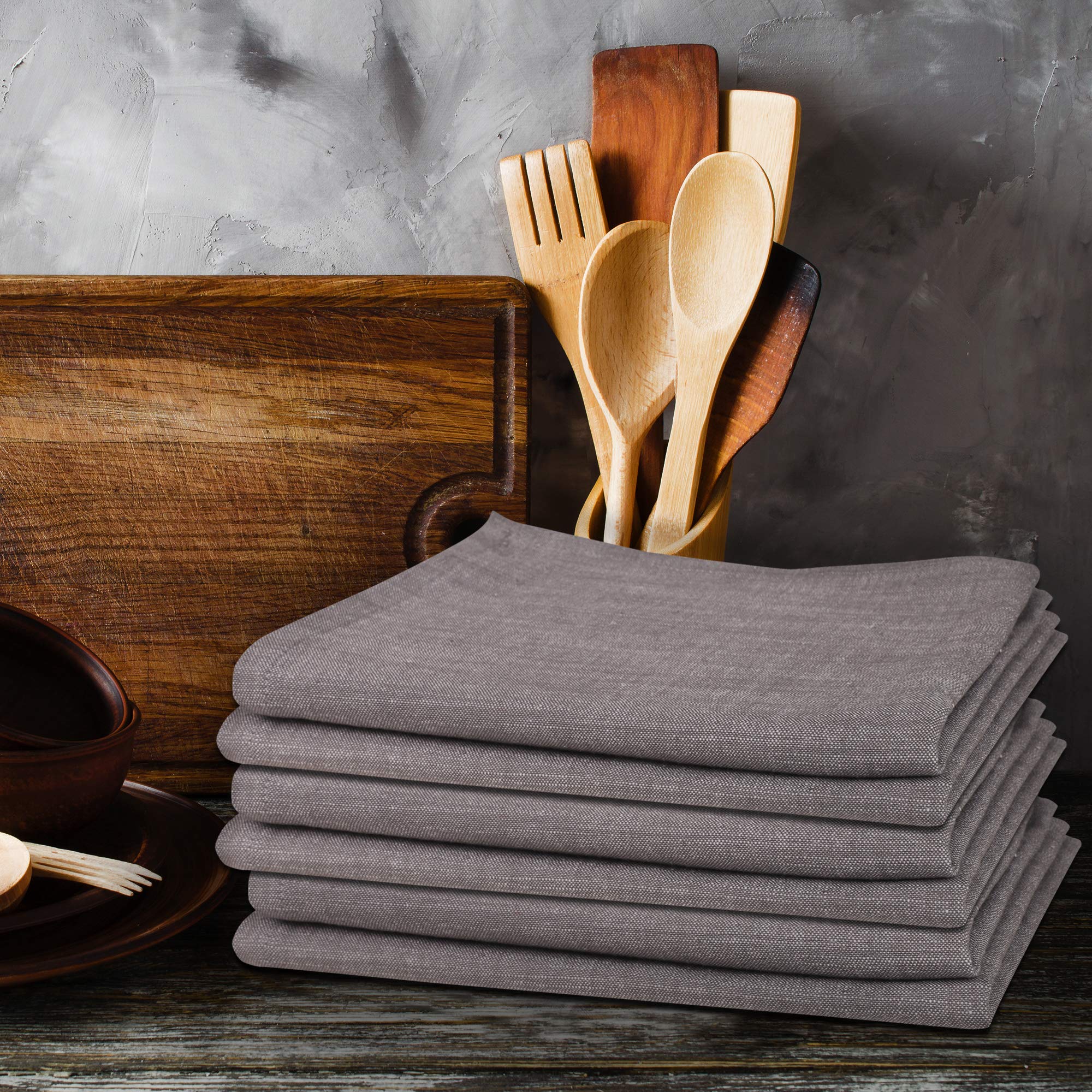 Urban Villa Premium 100% Cotton Kitchen Towels Set of 6 - Ultra Soft, Highly Absorbent, 20X30 Inches, Chambray Grey/White - Perfect for Everyday Kitchen Use and Dish Drying