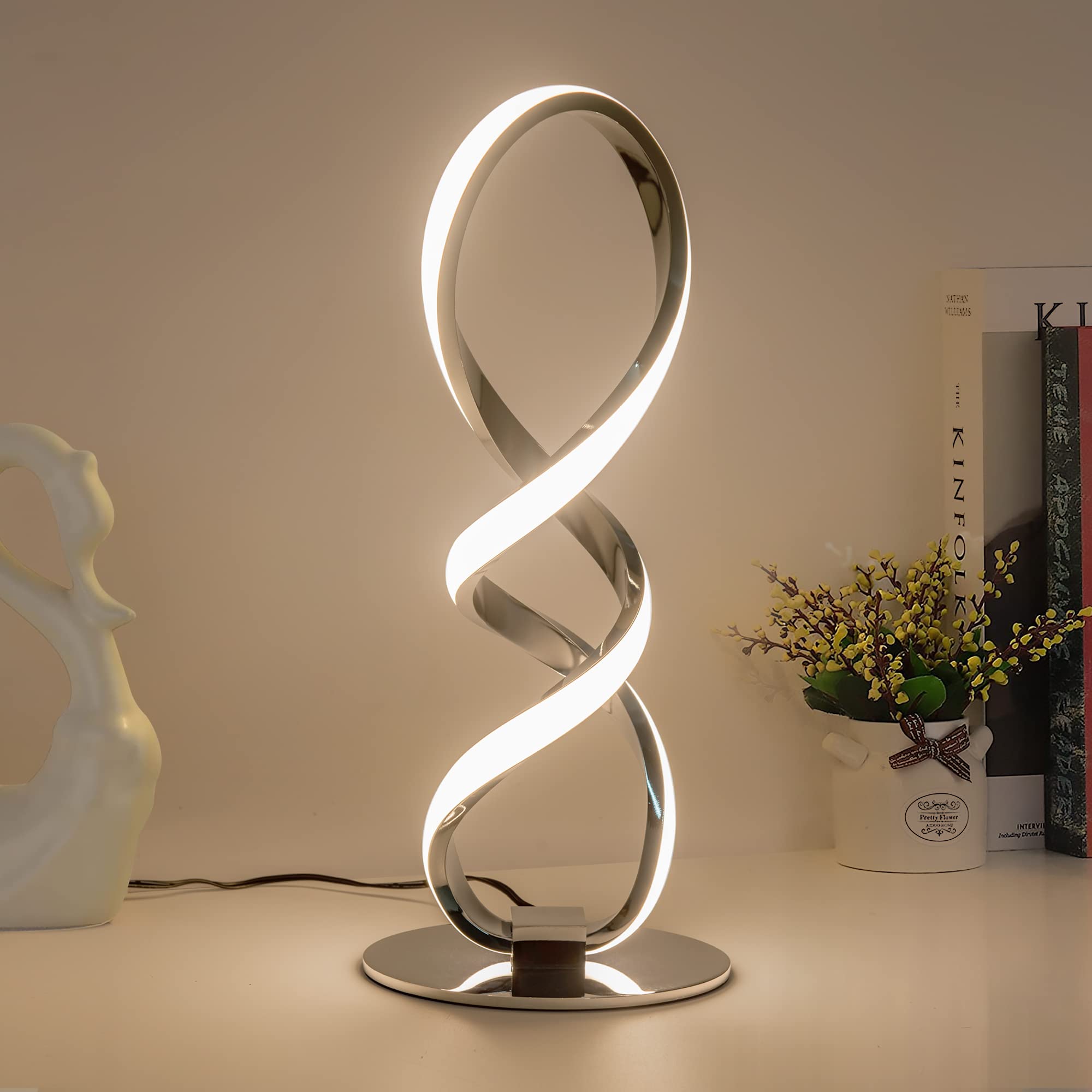 MAYNA LED Spiral Table Lamp - Modern Dimmable Nightstand Light with Stepless Brightness, 3000K Warm White for Bedroom, Living Room, Home & Study | Perfect for Reading, Relaxing & Creating Ambience