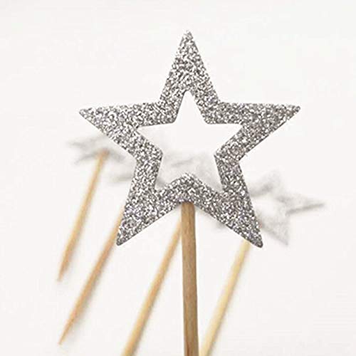 50 Pcs Silver Star Cupcake Toppers - Glitter Twinkle Little Star Cake Decorations for Birthday, Wedding, Baby Shower & Party Supplies | Perfect for DIY Desserts, Cupcake Decorating & Celebration Cakes