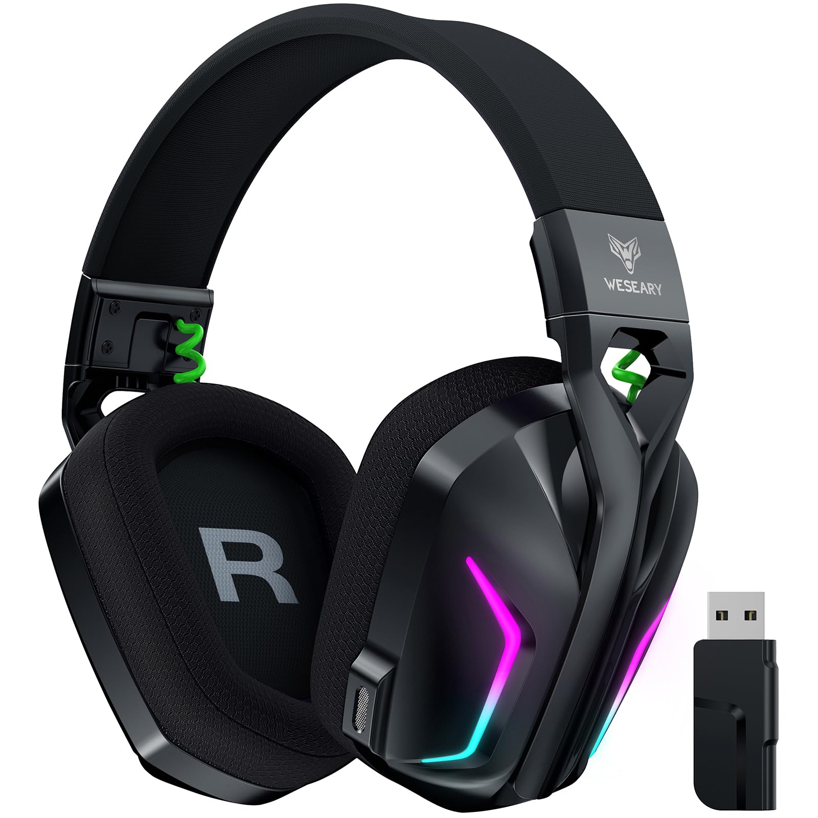 WESEARY 7.1 Wireless Gaming Headset with Microphone - Compatible with PS4, PS5, PC, Nintendo Switch & Mac | 2.4GHz Bluetooth Headphones, Crystal Clear Mic, 50H Battery Life, RGB Lighting | Perfect for FPS, RPG & Online Gaming Sessions
