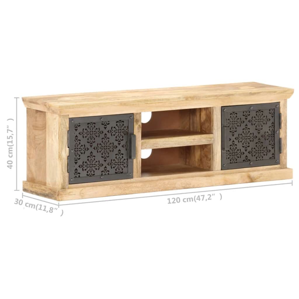 Retro Solid Mango Wood TV Stand with Steel Doors - Modern TV Unit Entertainment Center for Living Room & Bedroom - Stylish Sideboard Console for Home Theater Setup & Media Storage