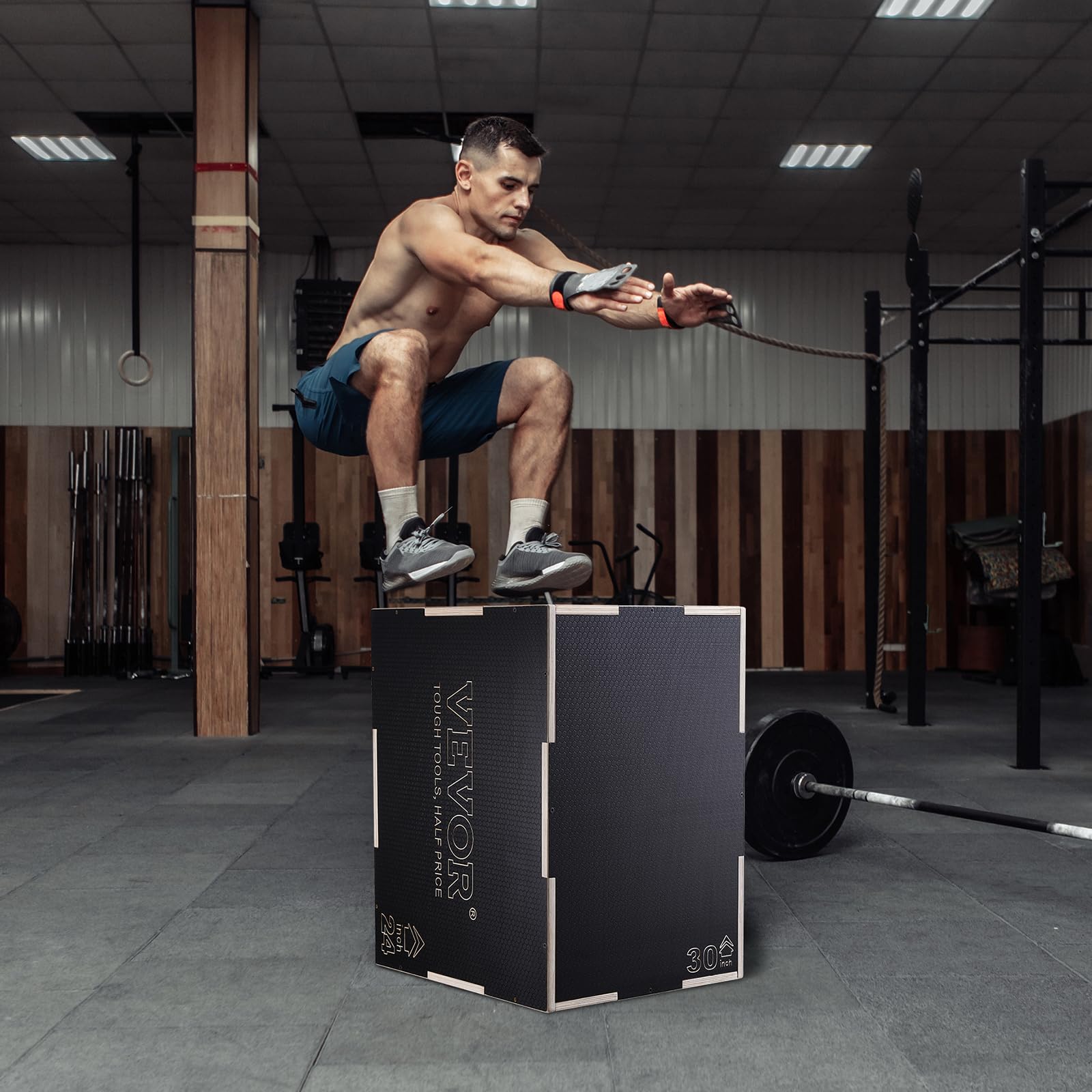 VEVOR 3-in-1 Plyometric Jump Box - Wooden Plyo Box, Agility Training Platform & Fitness Step Up Box - Anti-Slip Surface for Home Gym, Strength & Conditioning Workouts - 30