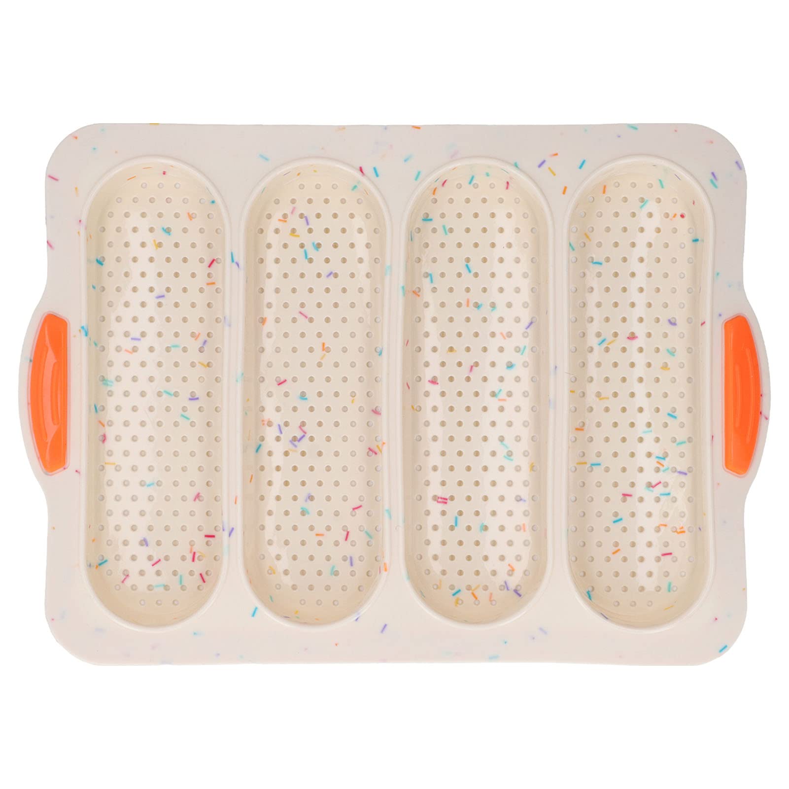 Nonstick Silicone Baguette Mold - 4 Grooves French Bread Baking Pan with 2 Handles for Homemade Toast, Sandwich & Artisan Loaves | Smooth Surface Easy Release | Perfect for Kitchen, Bakery & Gift Giving (Beige)