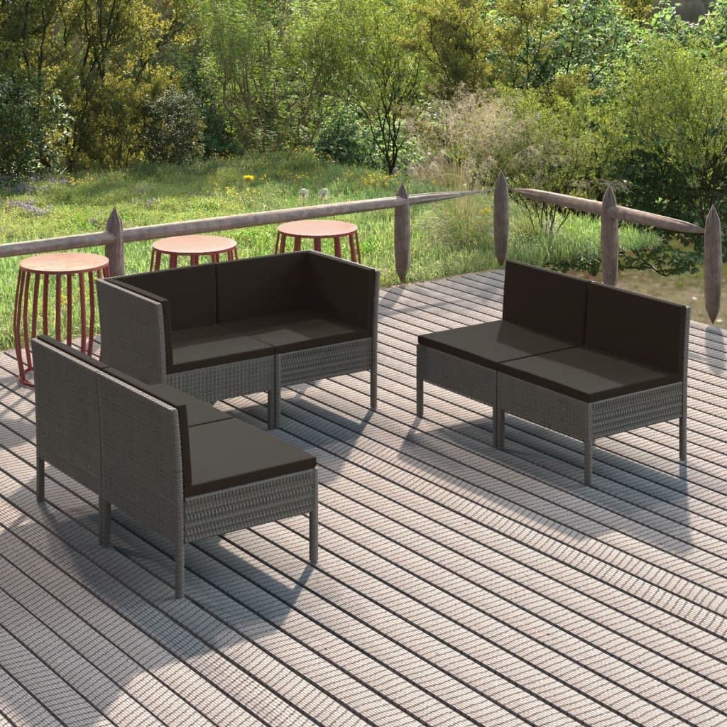 6-Piece Outdoor Patio Lounge Set - All-Weather Wicker Furniture with Cushions for Deck, Balcony, Garden (Gray Poly Rattan) | Perfect for Relaxing, Entertaining & Enhancing Your Outdoor Space