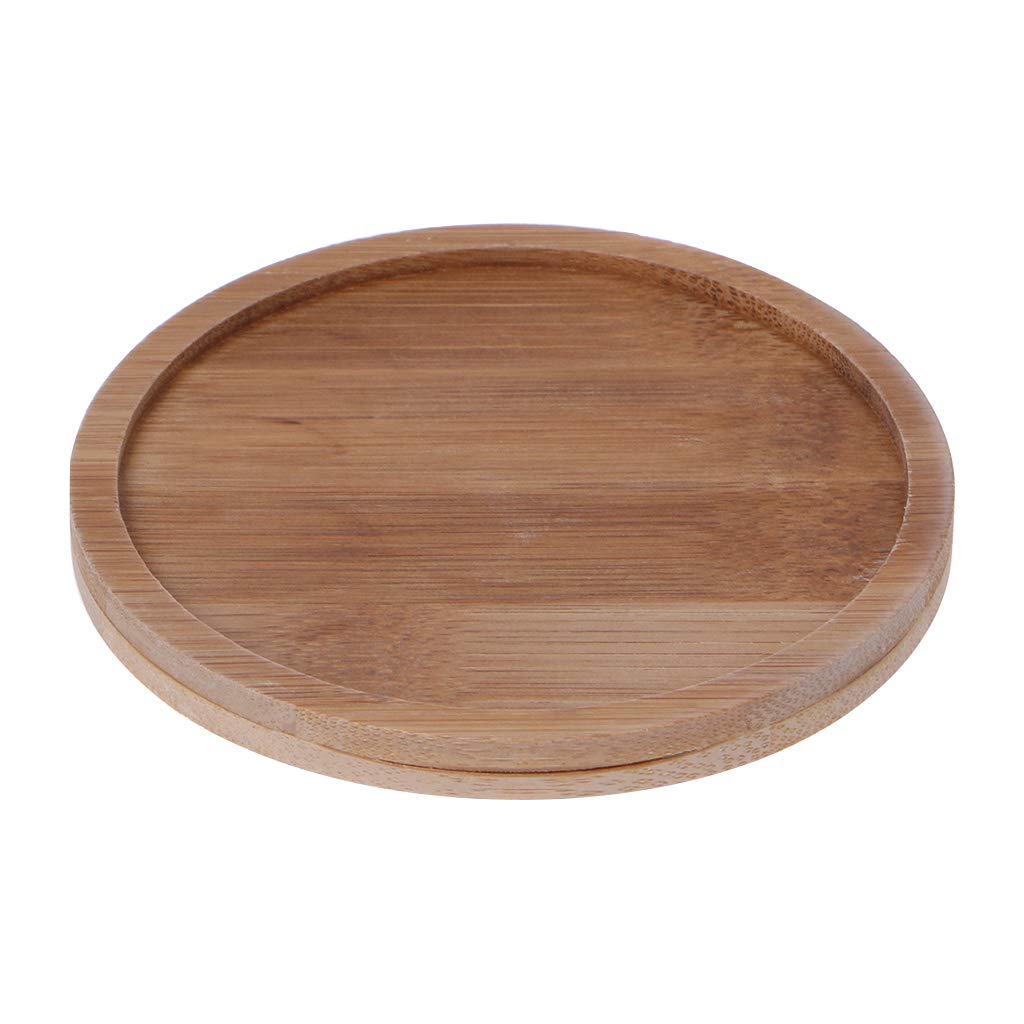 Round Bamboo Wood Saucer Tray - Mini Plant Stand for Succulent Pots & Flower Pots - Simple Elegant Home Decor for Balcony, Tabletop & Windowsill - Natural Wood Color