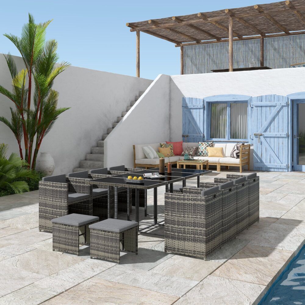 13-Piece Outdoor Dining Set in Grey - Perfect for Patio, Garden, and Backyard Entertaining | Bali Collection
