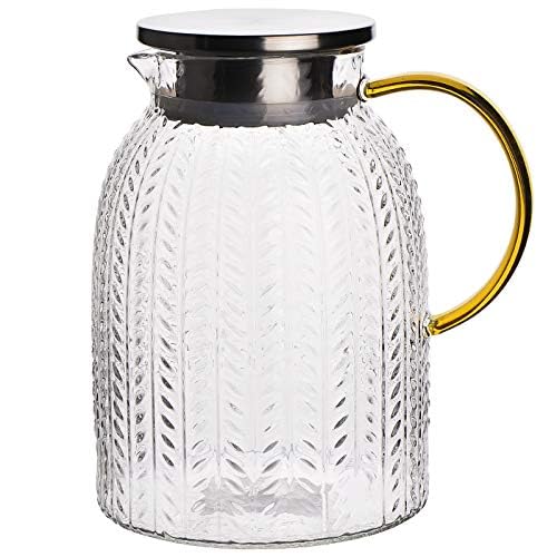 Premium Glass Pitcher with Lid & Handle - 65oz Crystal Clear Water Jug for Tea, Coffee, Juice & Iced Beverages - Perfect for Refrigerator, Coffee Maker & Floral Tea Serving - Elegant Home & Kitchen Entertaining Essential