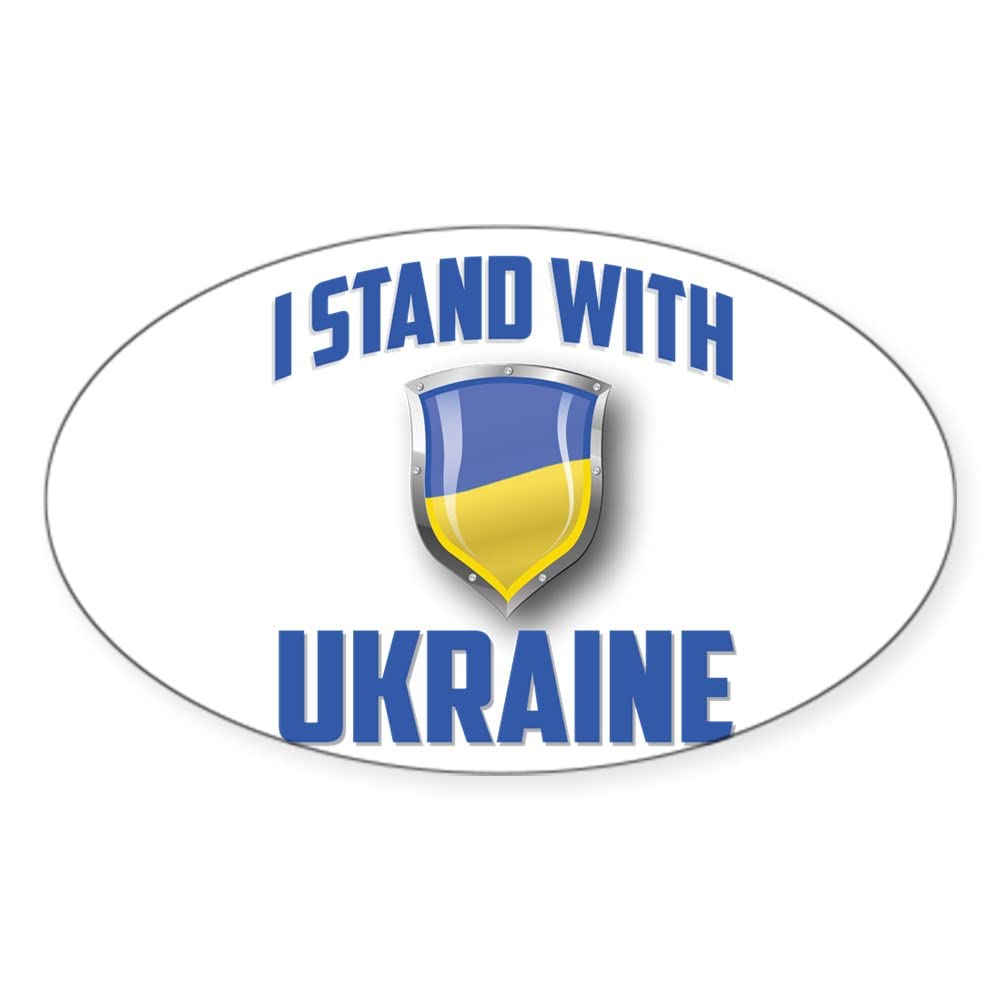 I Stand with Ukraine 2022 Oval Stickers - 50 Pack | Patriotic Car Decals, Laptop & Water Bottle Stickers | Show Support for Ukraine Crisis