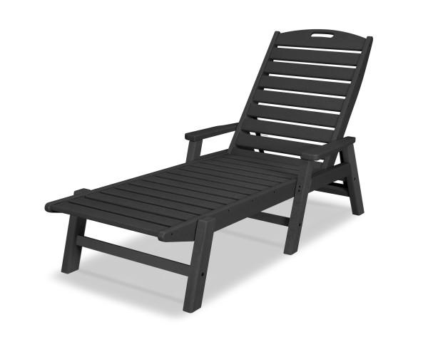 Polywood Black Nautical Chaise Lounge with Arms - Outdoor Patio Furniture for Poolside, Beach, and Garden Relaxation