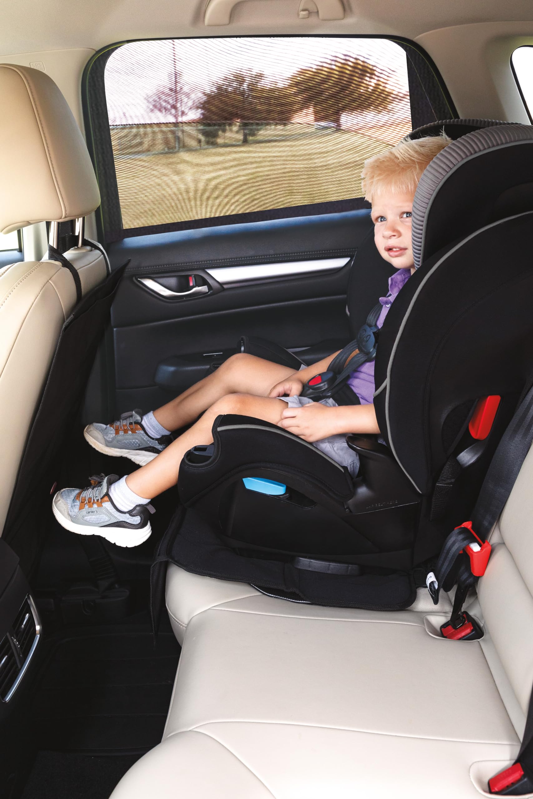 Nuby 2-Pack Car Seat Sunshade for Baby | Breathable Mesh Window Shade Blocks UV Rays & Bugs | Keeps Car Cool with Fresh Air Flow | Perfect for Road Trips & Summer Driving (Black)