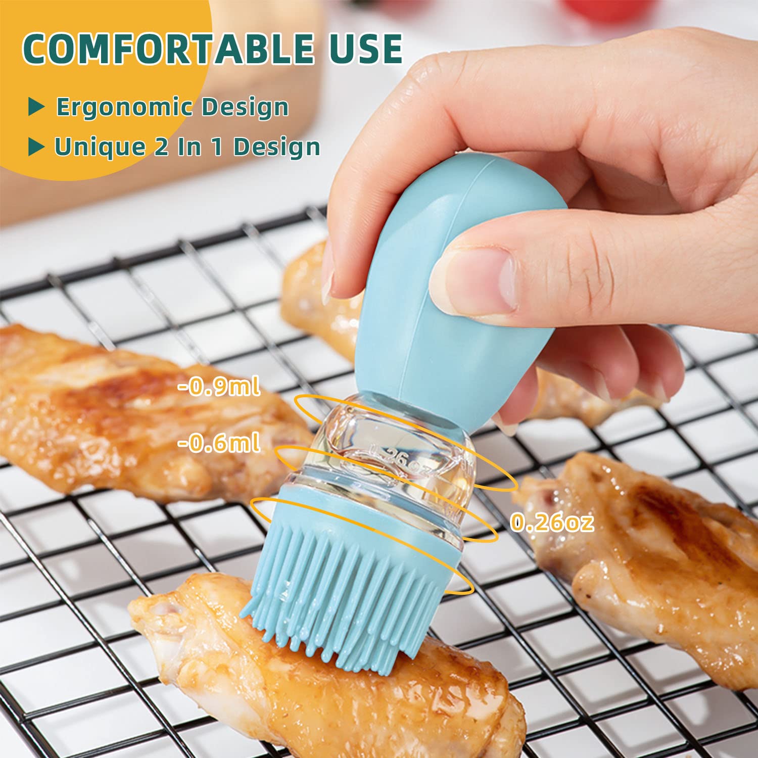 Premium Glass Oil Bottle with Silicone Brush - 2-in-1 Olive Oil Dispenser for Kitchen, Cooking, BBQ, Grill & Air Fryer - Perfect for Basting, Marinating & Salad Dressing (Blue)