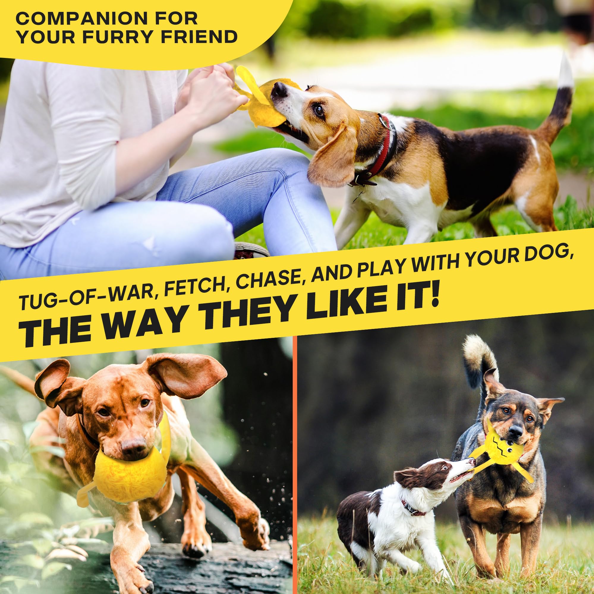 **Fida Durable 3-in-1 Dog Chew Toys for Aggressive Chewers – Squeaky, Interactive Dog Toys for Large, Medium & Small Dogs – Tough Chew Ball for Playtime, Training & Mental Stimulation (Large, Yellow)**