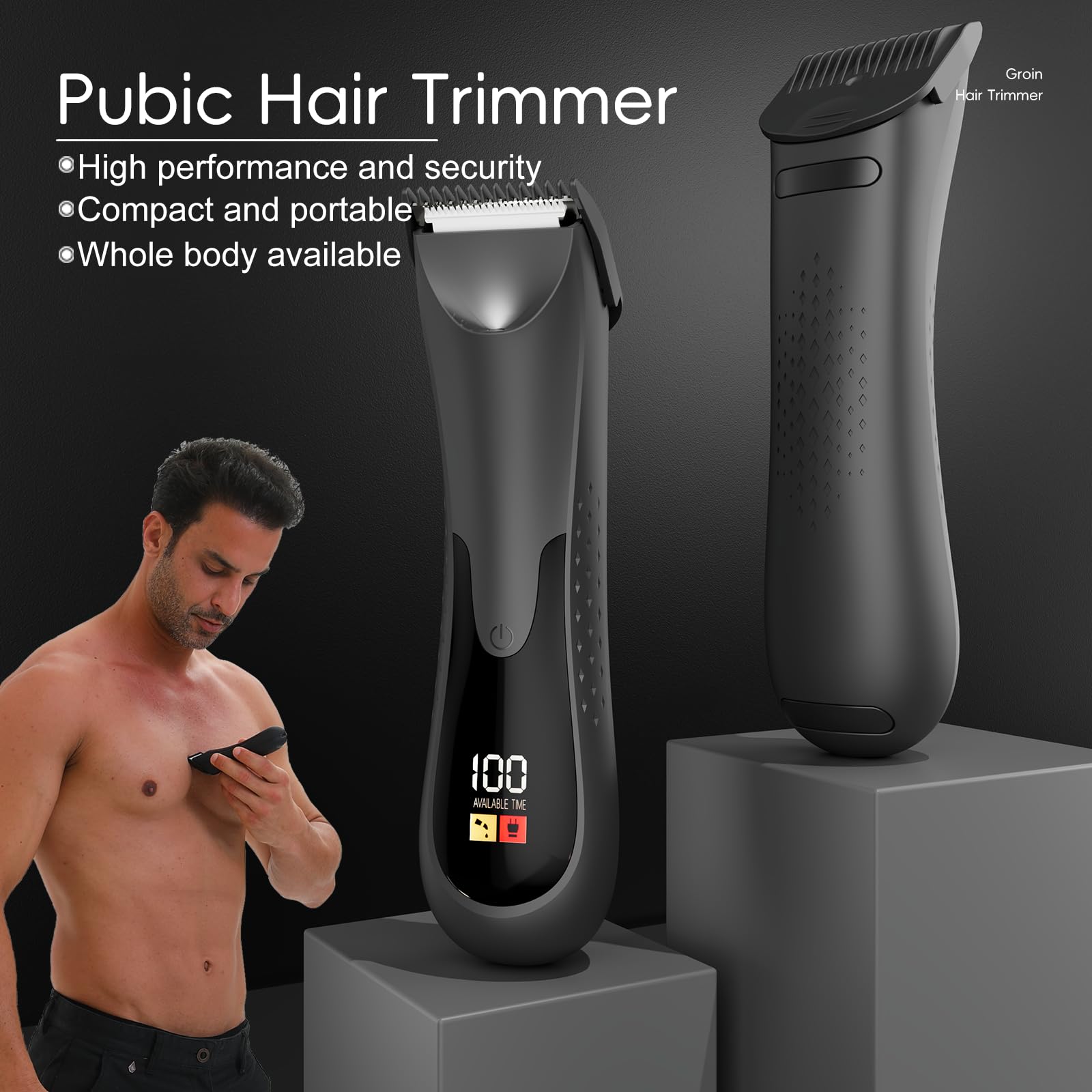 Waterproof Electric Groin & Body Hair Trimmer for Men - Precision Manscaping Shaver with Ceramic Blade, LED Light & Charging Base - Perfect for Pubic, Balls & Body Grooming at Home or Travel