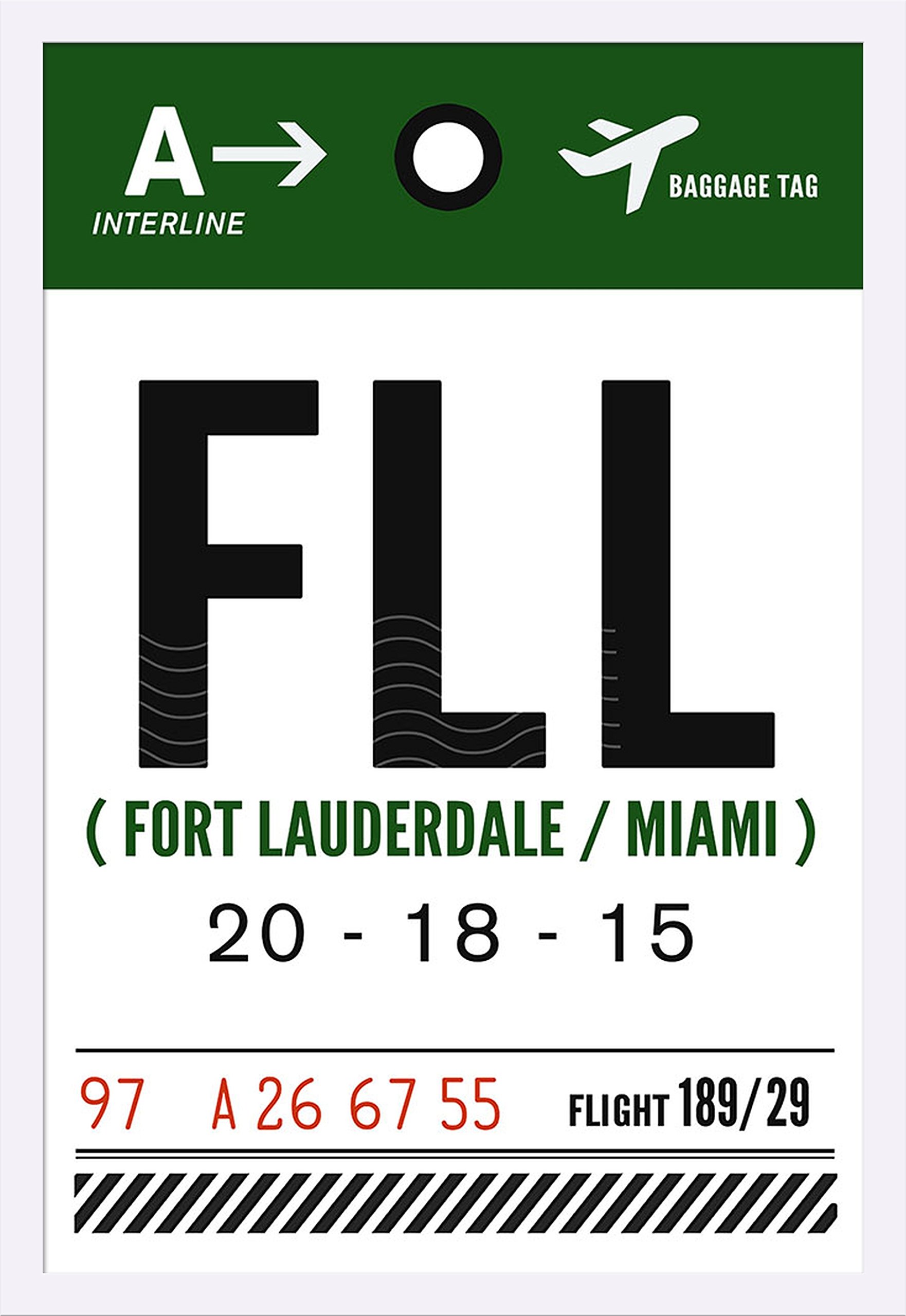 Florida FFL Luggage Tag 85296 - 24x36 Giclee Art Print in White Wood Gallery Frame | Travel-Inspired Wall Decor for Home, Office & Gift Giving