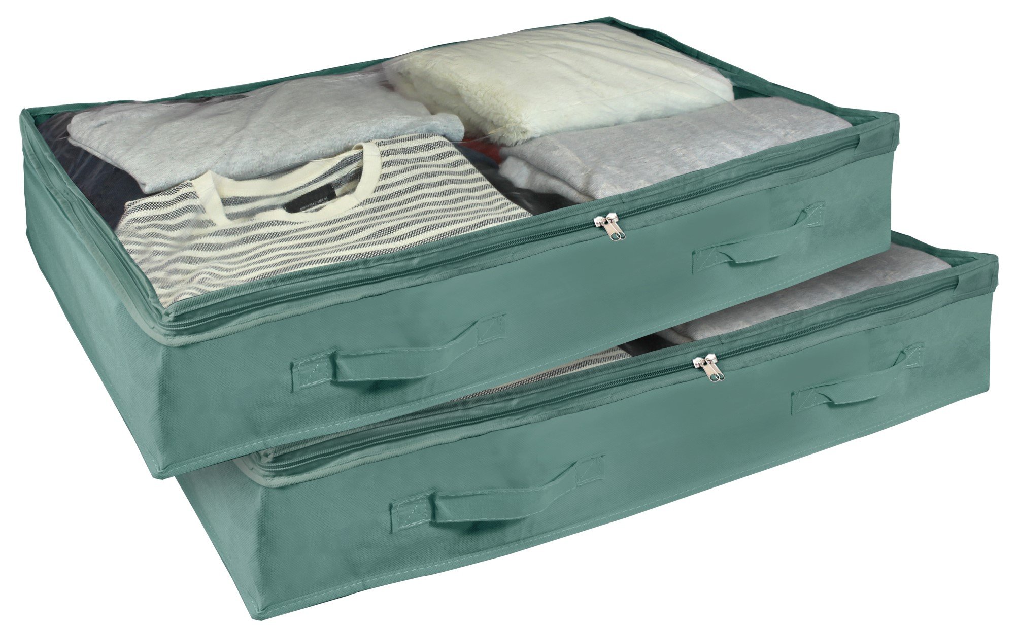 Signature Home Under The Bed Storage Bag Organizers - 2 Pack, Hunter Green & Teal - Space Saving Closet Organizer for Blankets, Clothes & Seasonal Items - Perfect for Bedroom, Dorm & Apartment Storage