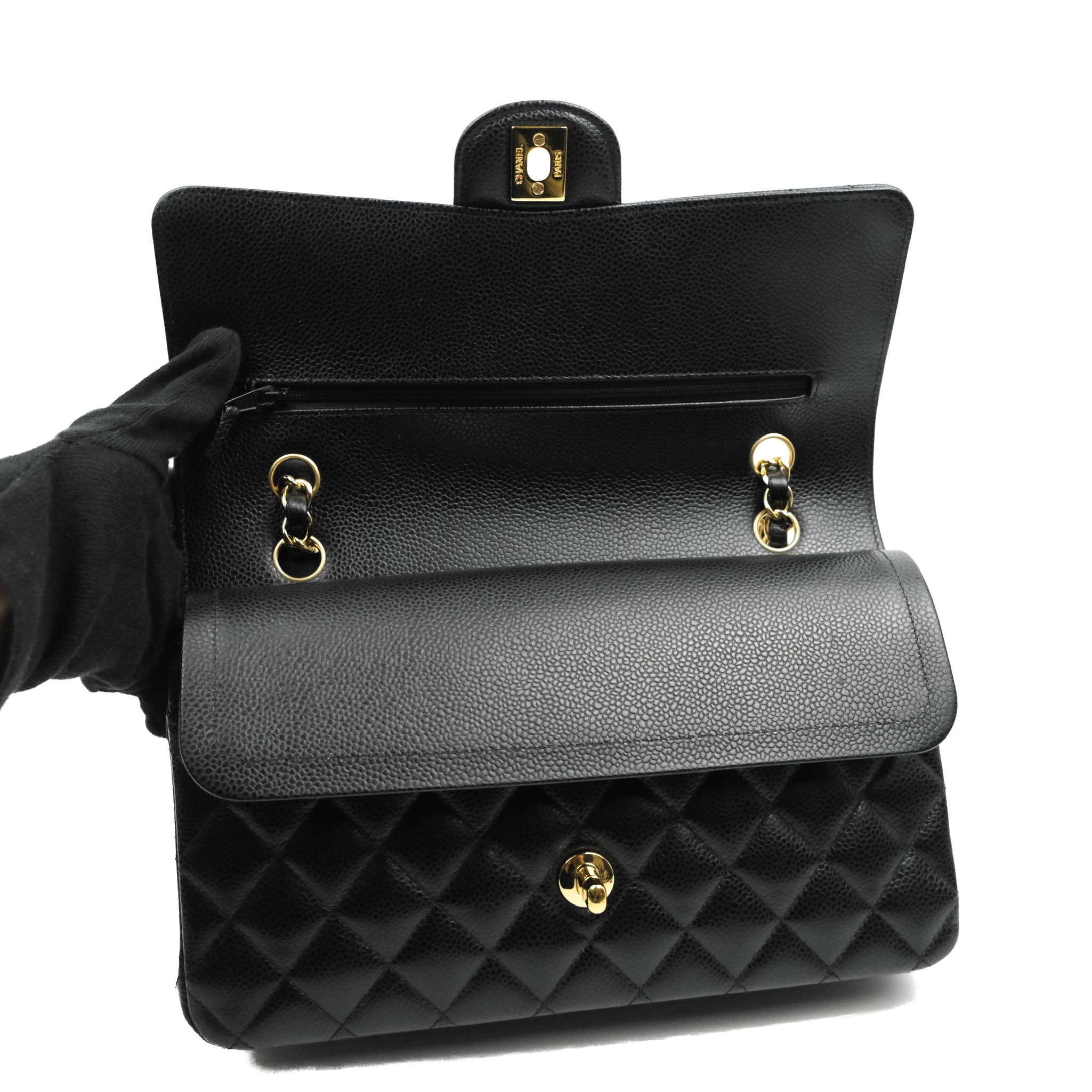 Chanel Classic Medium Double Flap Bag in Black Caviar Leather with Gold Hardware - Luxury Handbag for Women, Perfect for Work, Evening & Special Occasions