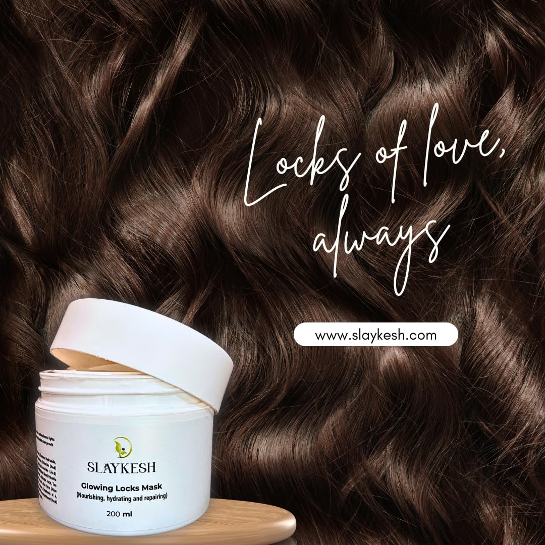 Slaykesh Glowing Locks Hydrating & Repairing Hair Mask - Deep Conditioning Treatment for Damaged, Dull Hair with Hair Fall Control | 200ml Nourishing Mask for Men & Women | Perfect for Salon-Quality Treatment at Home