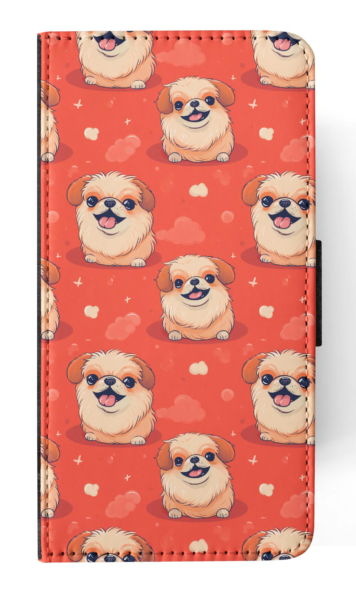 Cute Pekingese Puppy Dog Pattern Faux Leather Flip Wallet Phone Case for Apple iPhone 14 Plus - Perfect for Everyday Use, Travel & Gift Giving