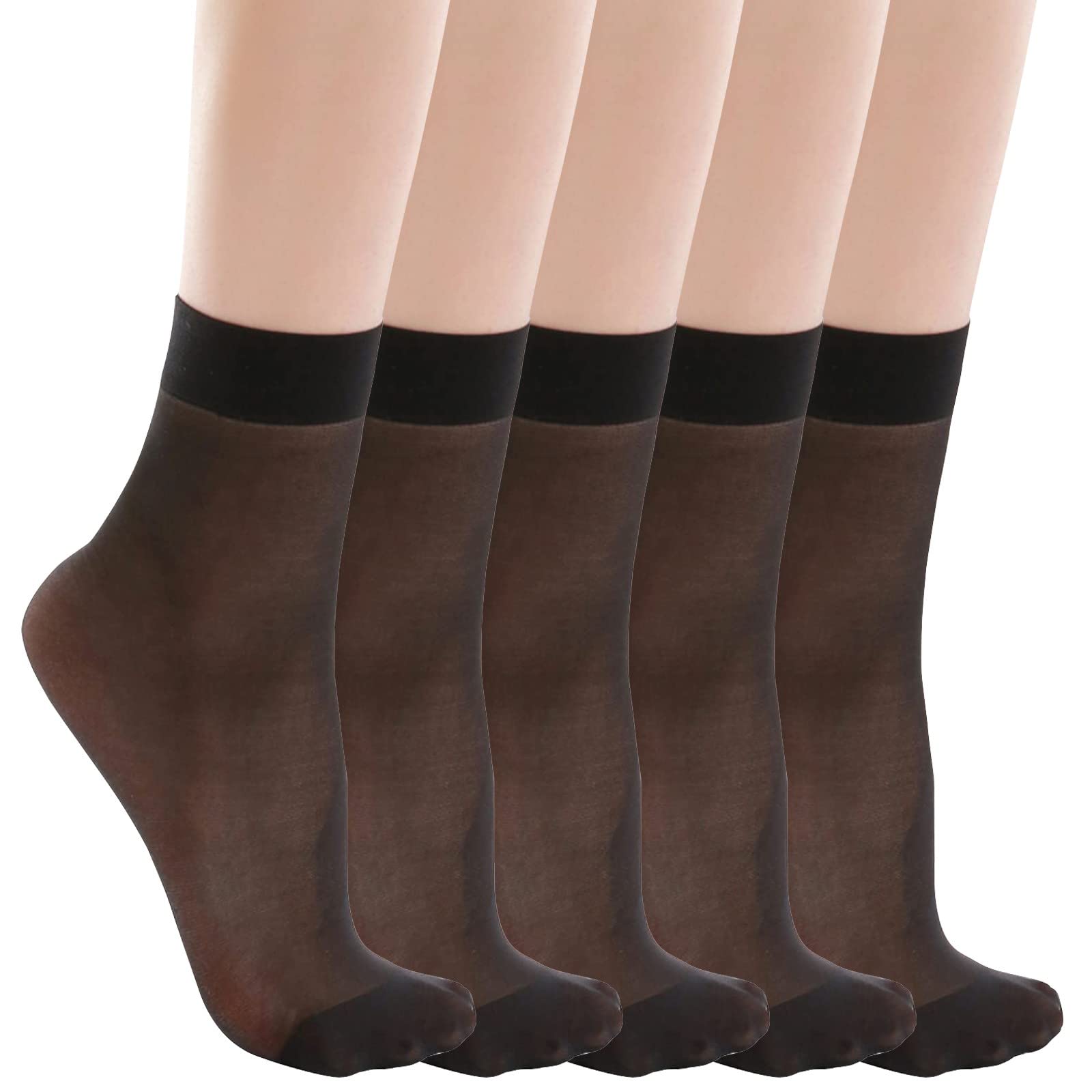 Niuwa Women's Sheer Ankle Socks 5-Pack - Ultra Thin Nylon Dress Socks for Work & Casual Wear