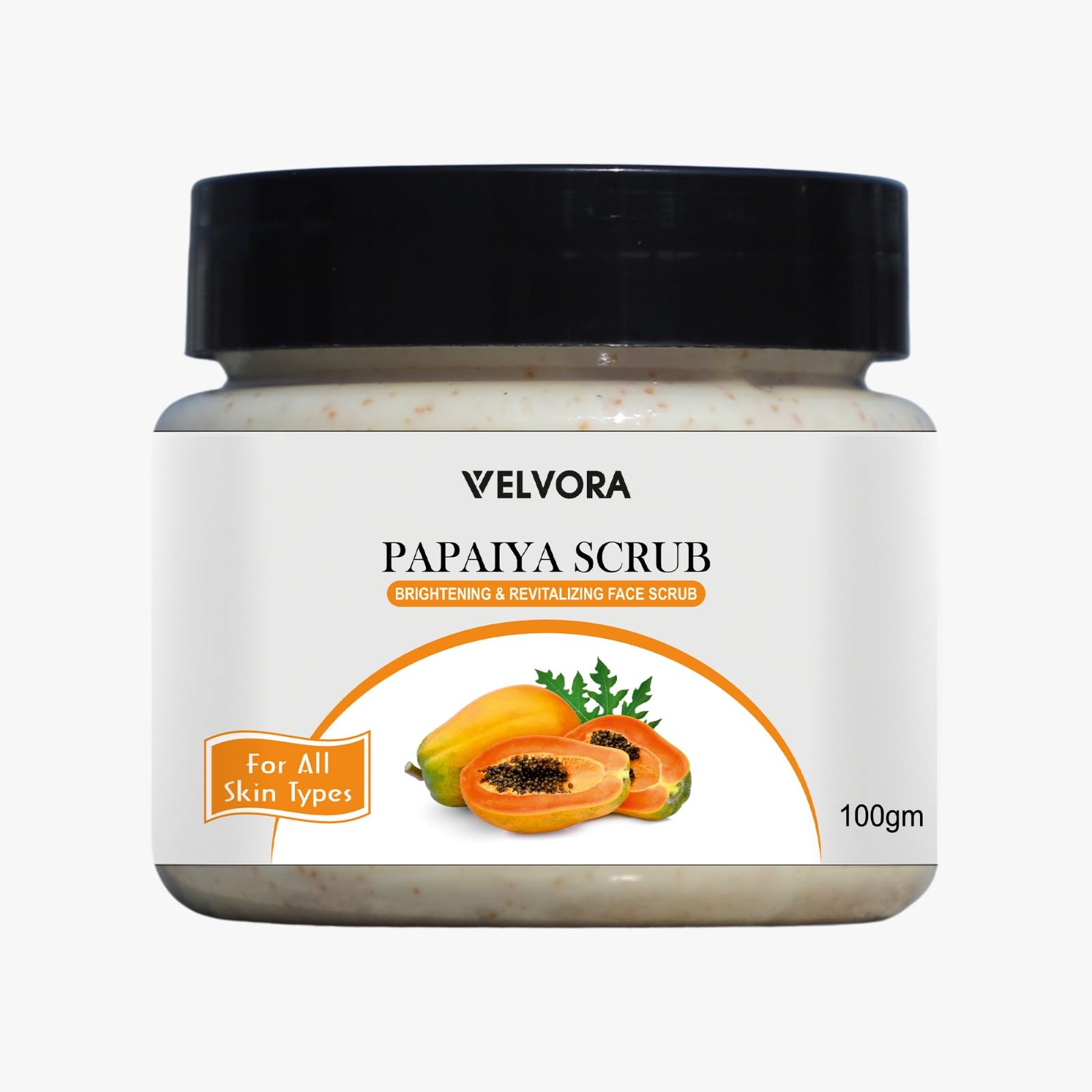 VELVORA Papaya Face Scrub - Brightening & Exfoliating Scrub for All Skin Types (100g) | Gentle Exfoliator for Glowing Skin, Dark Spot Treatment & Skin Revitalization - Perfect for Daily Skincare Routine & Spa Days