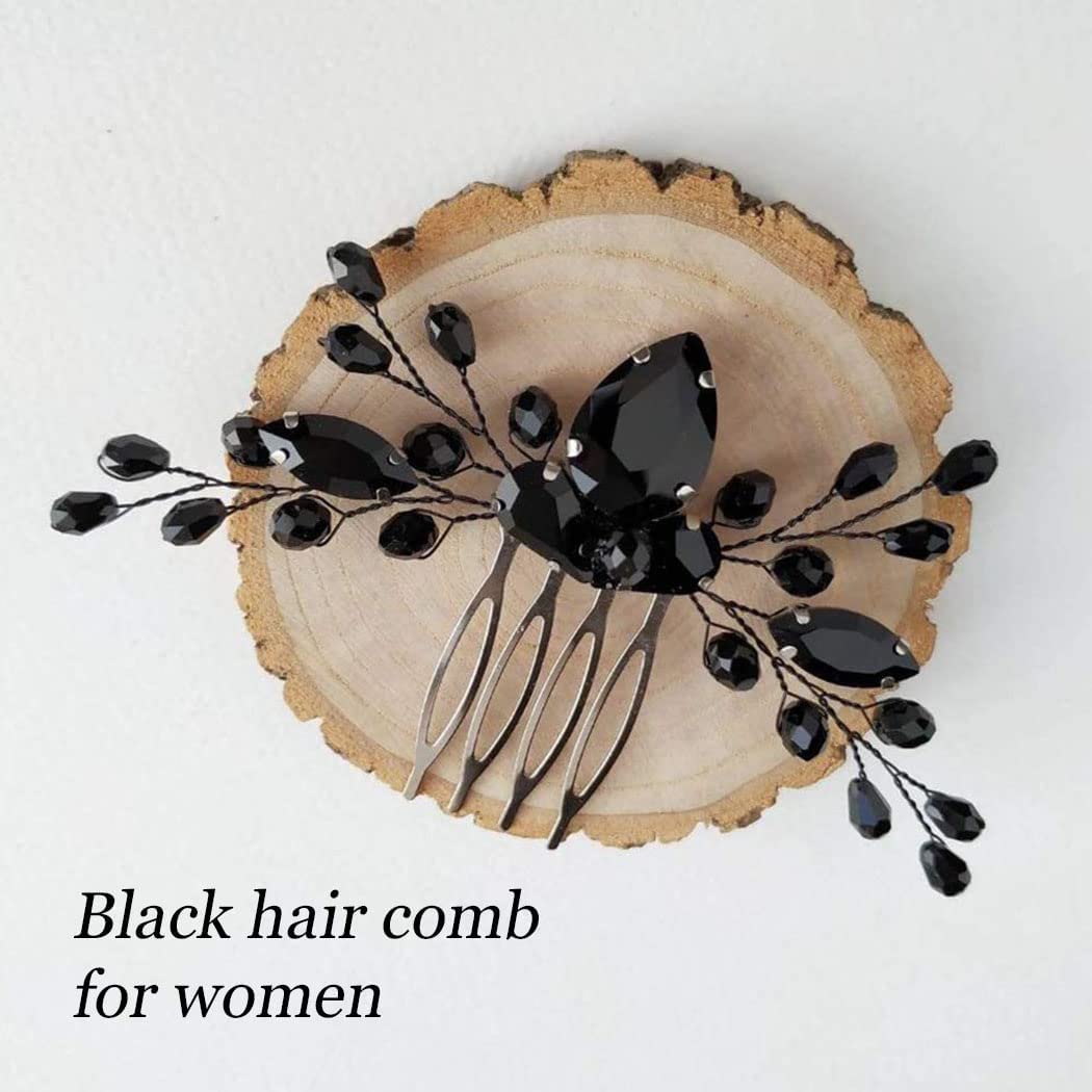 Elegant Black Crystal Rhinestone Wedding Hair Comb - Bridal Side Hairpiece for Women | Perfect for Weddings, Prom, Halloween & Special Occasions