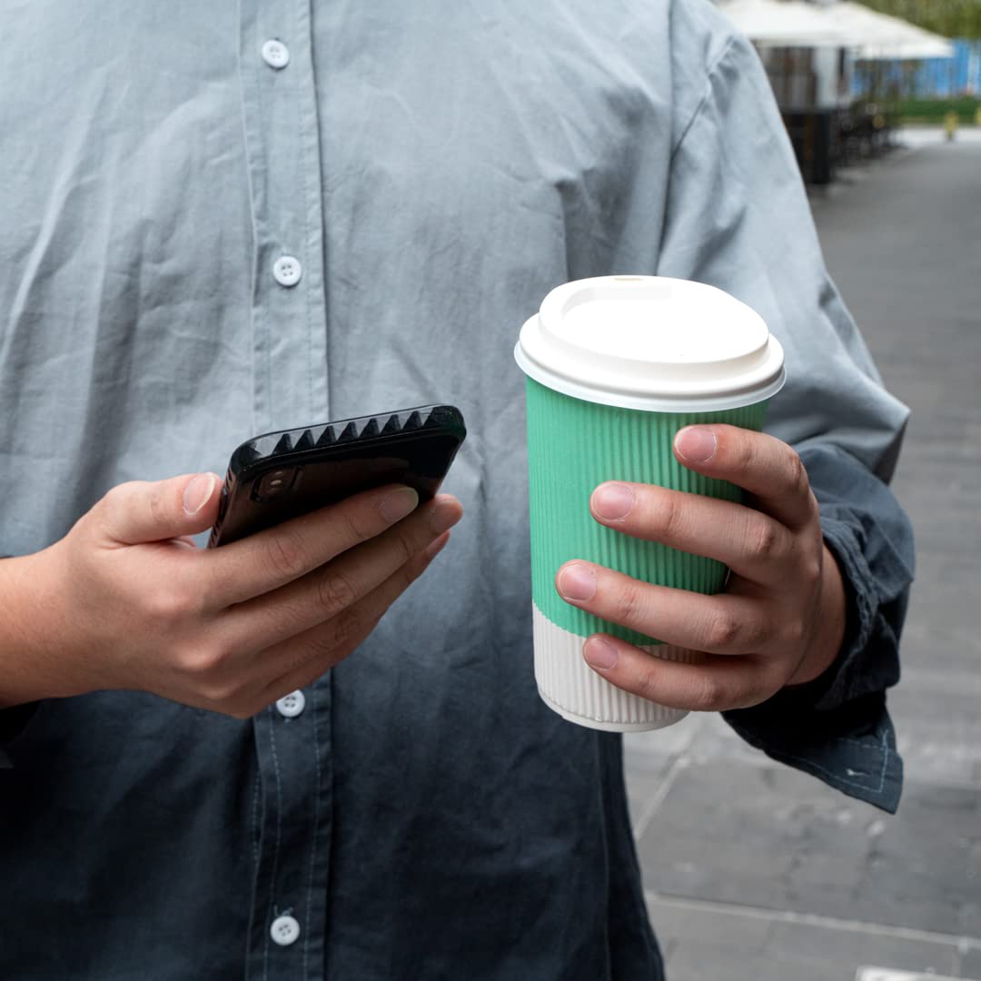 Restaurantware 16oz Insulated Coffee Cups with Lids - 200 Pack Leakproof Ripple Wall Hot Cups | Eco-Friendly Disposable Paper Cups for Coffee, Tea, Hot Chocolate & Lattes | Perfect for Cafes, Offices & Catering Events