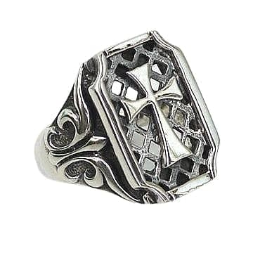 Gothic Cross Sterling Silver Men's Ring for Punk Fashion & Gothic Style - Religious Jewelry for Men, Dark Aesthetic Wedding Band, Alternative Gift for Him