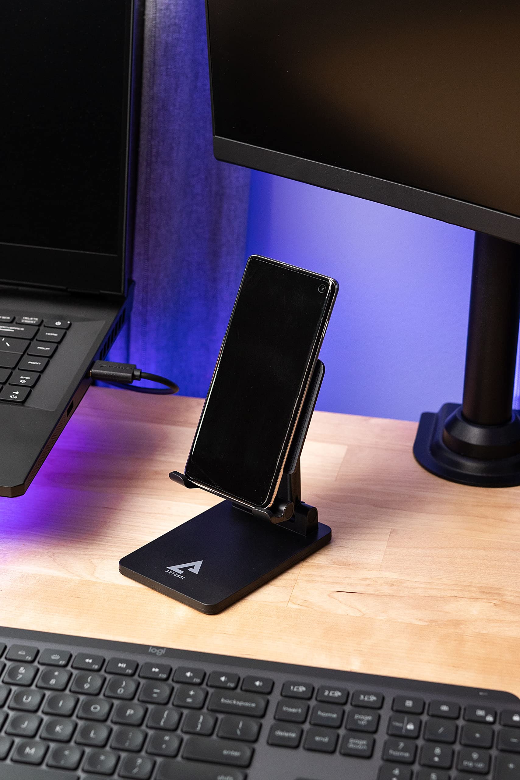 Foldable Phone Stand for Desk - Universal Holder Compatible with All Smartphones, Tablets & Nintendo Switch | Black Single Bar Design | Perfect for Office, Kitchen & Gaming Setup | Great Gift Idea for Tech Lovers