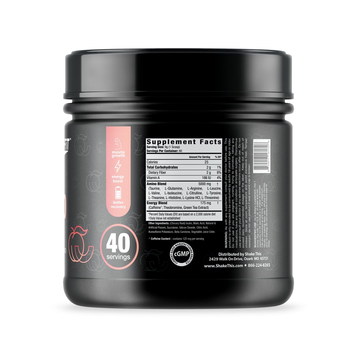 Amino+ Powder - Pre and Post Workout Supplement with Caffeine & Green Tea Extract - BCAA Amino Acids for Muscle Recovery, Zero Sugar Low Calorie Energy Boost, Peach Mango Flavor (40 Servings) - Ideal for Gym, Fitness & Endurance Training