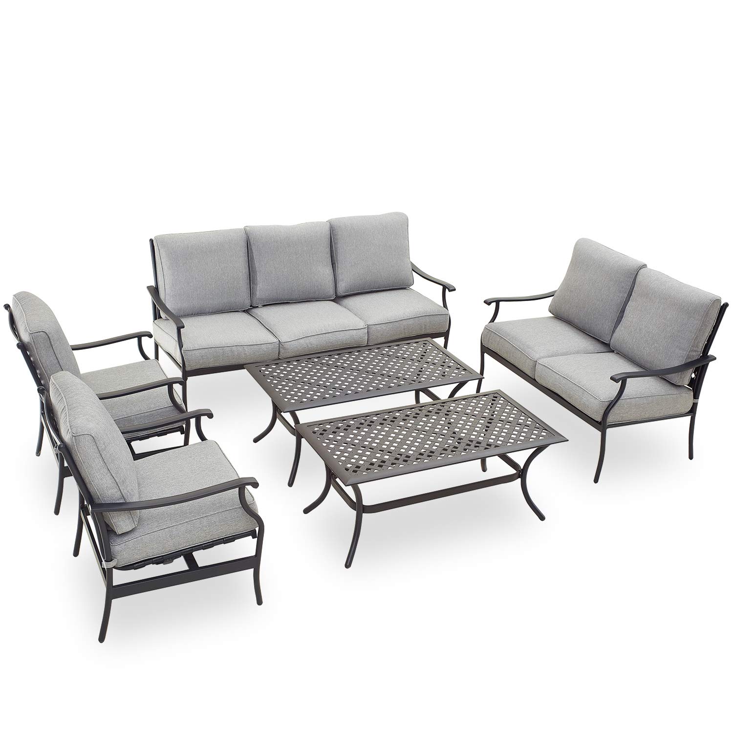 PatioFestival 6-Piece Metal Outdoor Conversation Set with Grey Thick Cushions - Durable Patio Furniture for Garden, Backyard, and Poolside Relaxation