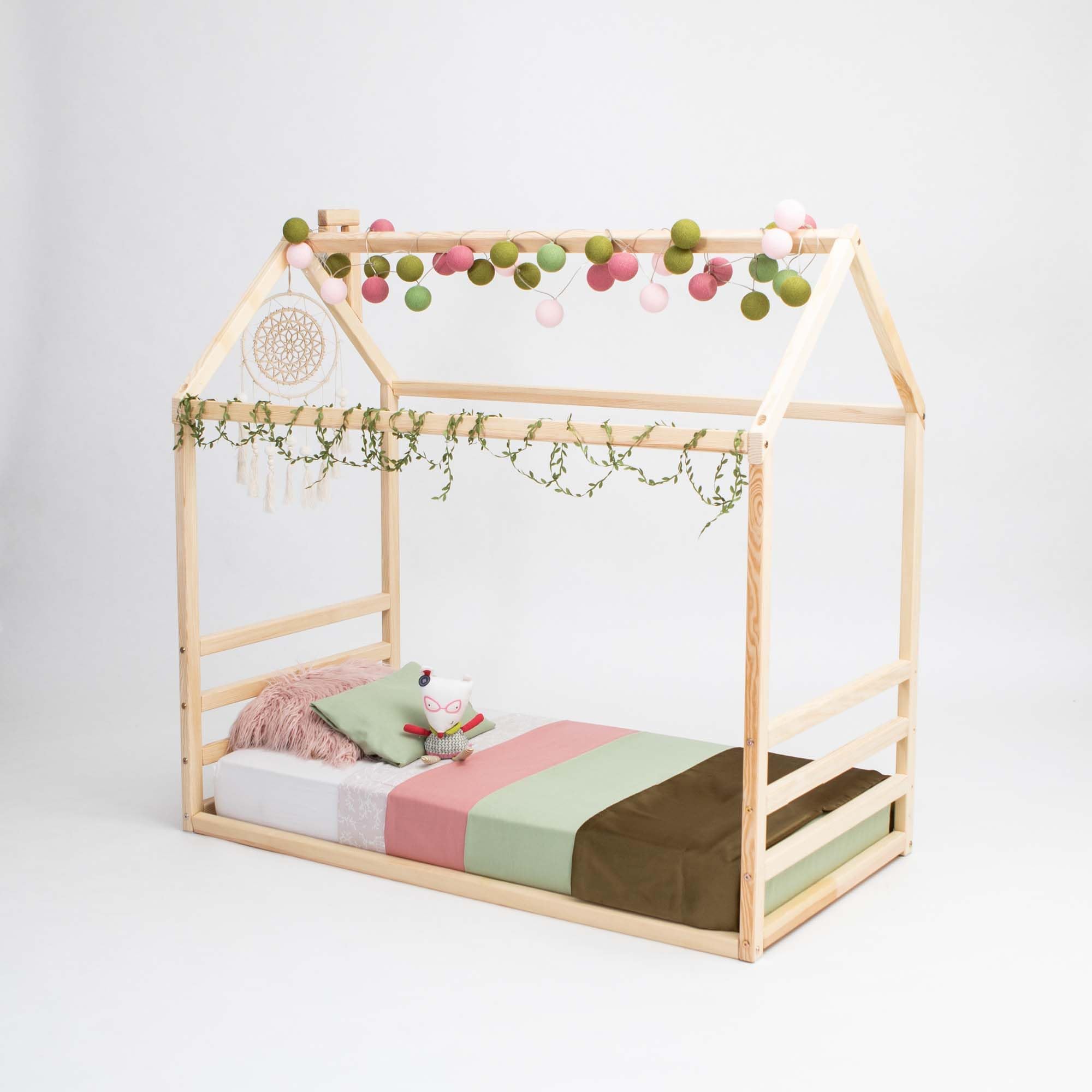 Montessori House Bed for Toddlers & Kids - Twin Size Floor Bed with Safety Rails - Perfect for Montessori Bedrooms, Playrooms & Cozy Sleep Spaces
