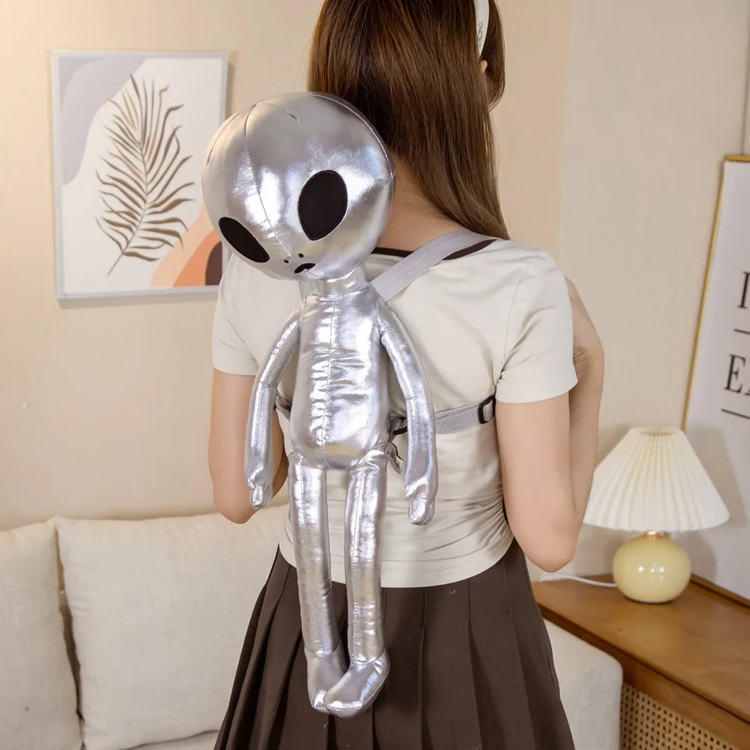 60cm Fashion Alien Backpack - PU ET Extraterrestrial Soft Plush Doll Toy | Cute Stuffed Animal Gift for Kids & Children | Perfect for School, Cosplay and Birthday Parties