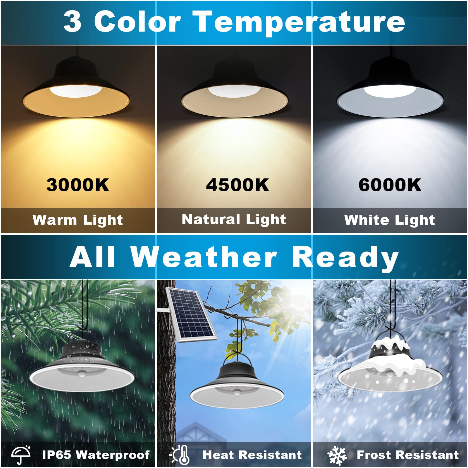 NIORSUN Solar Pendant Light with Motion Sensor - Outdoor/Indoor Dimmable LED Light (3000K/4500K/6000K) with 16.4ft Cable & Remote Control, IP65 Waterproof for Shed, Barn, Gazebo, Patio (1 Pack) - Perfect for Pathway Lighting, Garden Decor, and Backyard Security