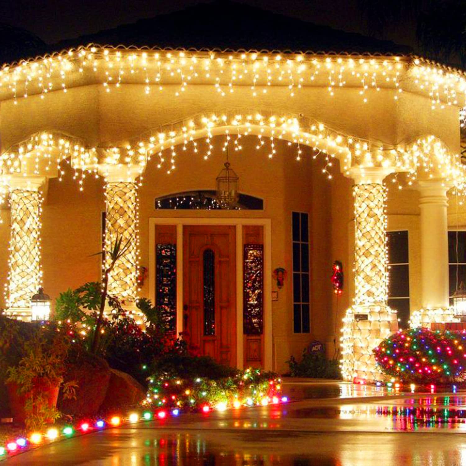 JMEXSUSS 800 LED Icicle Christmas Lights Outdoor Waterproof - Warm White Holiday Lights for House, Party, Wedding & Christmas Decorations - Perfect for Roof, Windows, Trees and Outdoor Holiday Displays