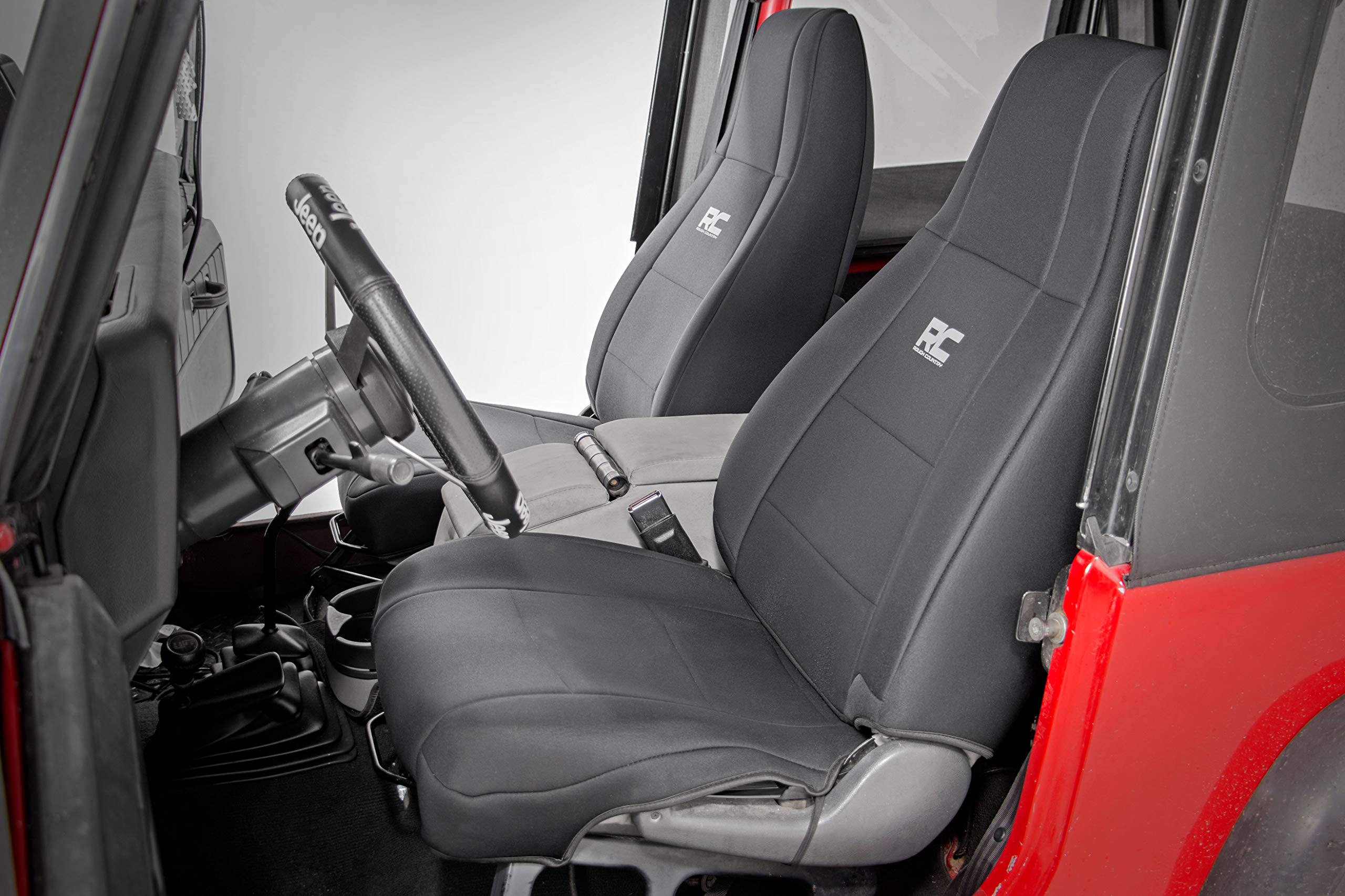 Rough Country Neoprene Seat Covers for Jeep Wrangler YJ (1991-1995) - Waterproof & UV Resistant, Foam Padded Front & Rear Seat Cover Set - Perfect for Off-Roading, Camping & Outdoor Adventures