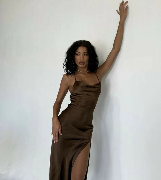 Sexy Brown Evening Dress with High Slit - Elegant Long Prom Gown J4491 for Women's Formal Events, Parties & Special Occasions