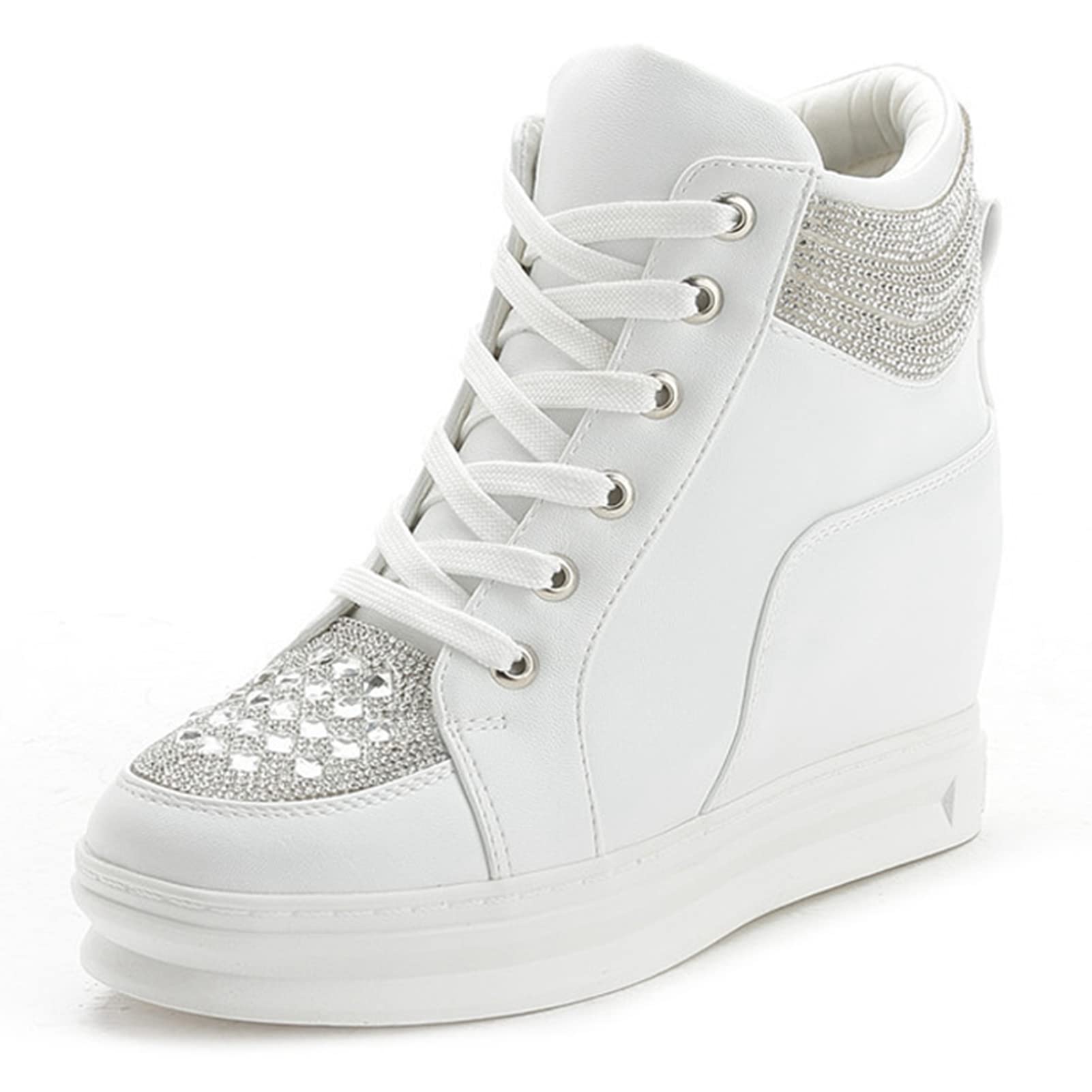CKROLA Women's Platform Sneakers - Hidden Wedge Heel High Top Fashion Shoes for Women | Comfortable Work Boots & Casual Wear | Perfect for Office, Walking & Daily Outfits