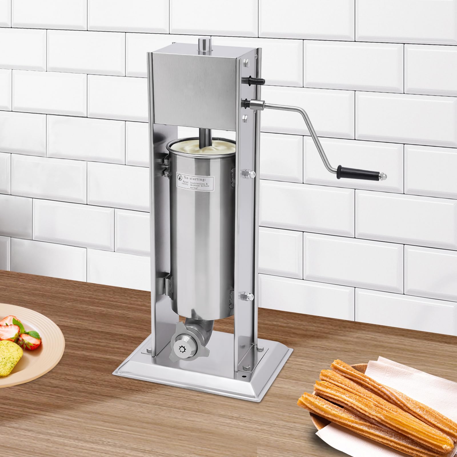 Commercial Stainless Steel Manual Churros Maker Machine - 5L Vertical Churrera with 4 Nozzles for Bakery, Cafeteria & Food Factory | Perfect for Spanish Donuts, Street Fairs & Home Cooking