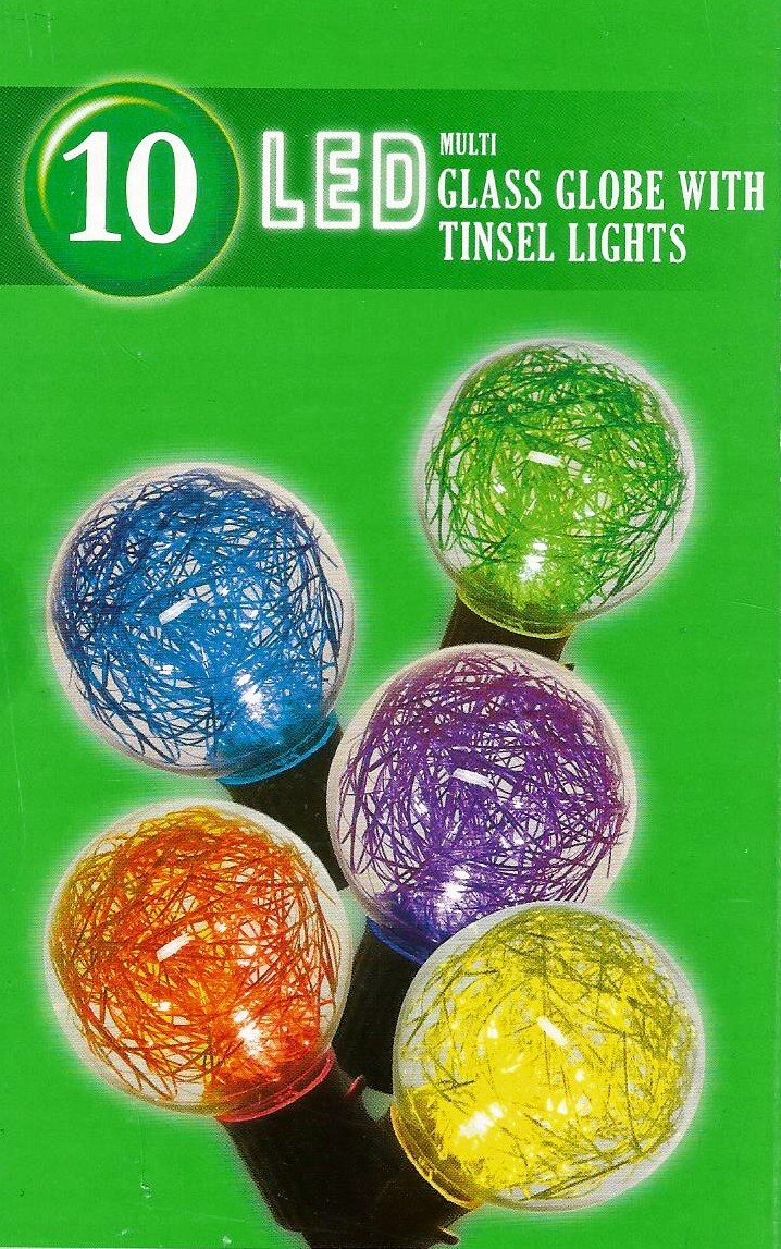 10 Multi Color LED Glass Globe with Tinsel Lights - Perfect for Christmas Tree Decor, Wedding Centerpieces & Party Lighting
