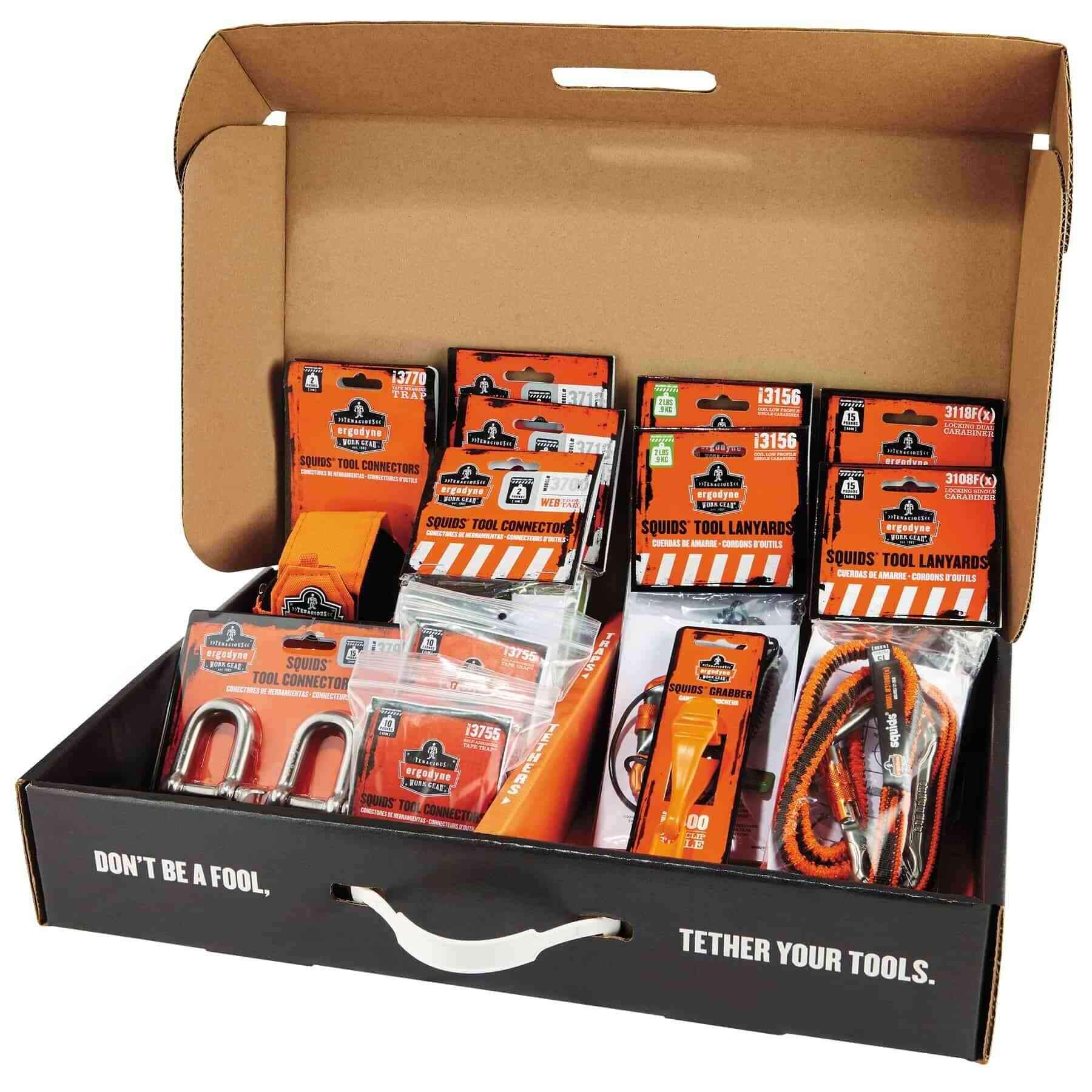 Ergodyne Squids 3187 Tool Tethering Kit for Scaffolders - Safety Tool Lanyards with Attachments for Wrenches & Mallets | Fall Protection for Construction & Roofing Work